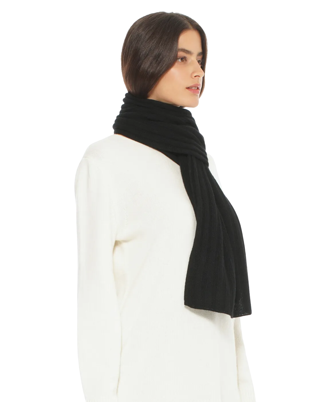 Pure Cashmere Ribbed Scarf Black