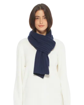 Pure Cashmere Ribbed Scarf Blue