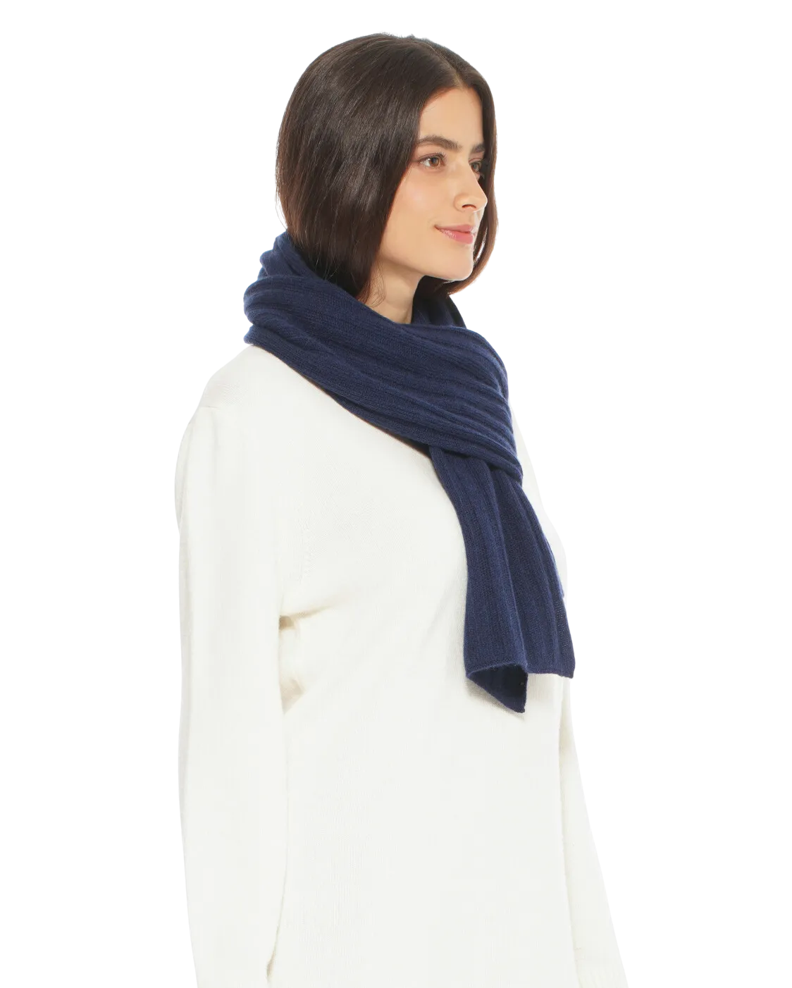 Pure Cashmere Ribbed Scarf Blue