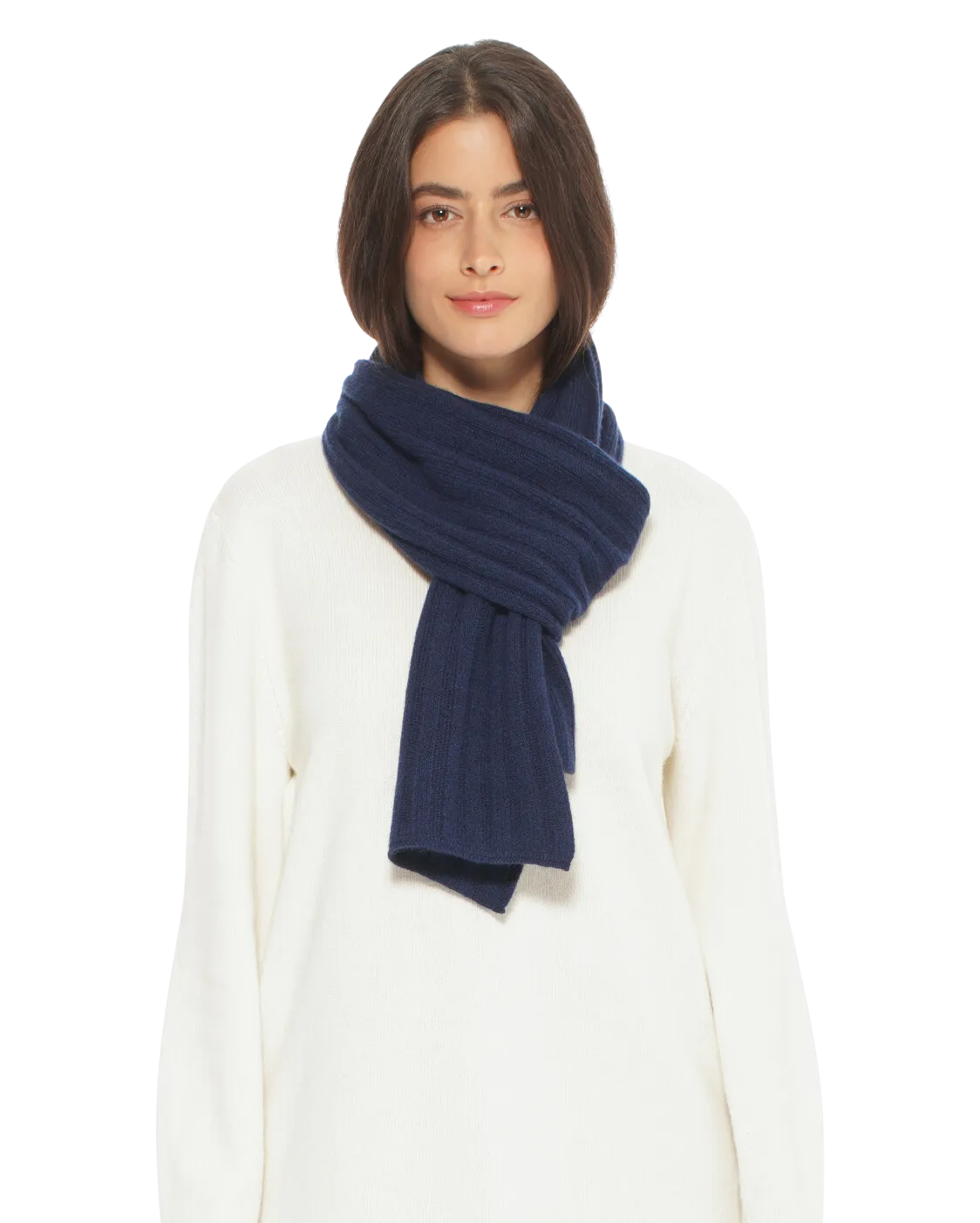 Pure Cashmere Ribbed Scarf Blue