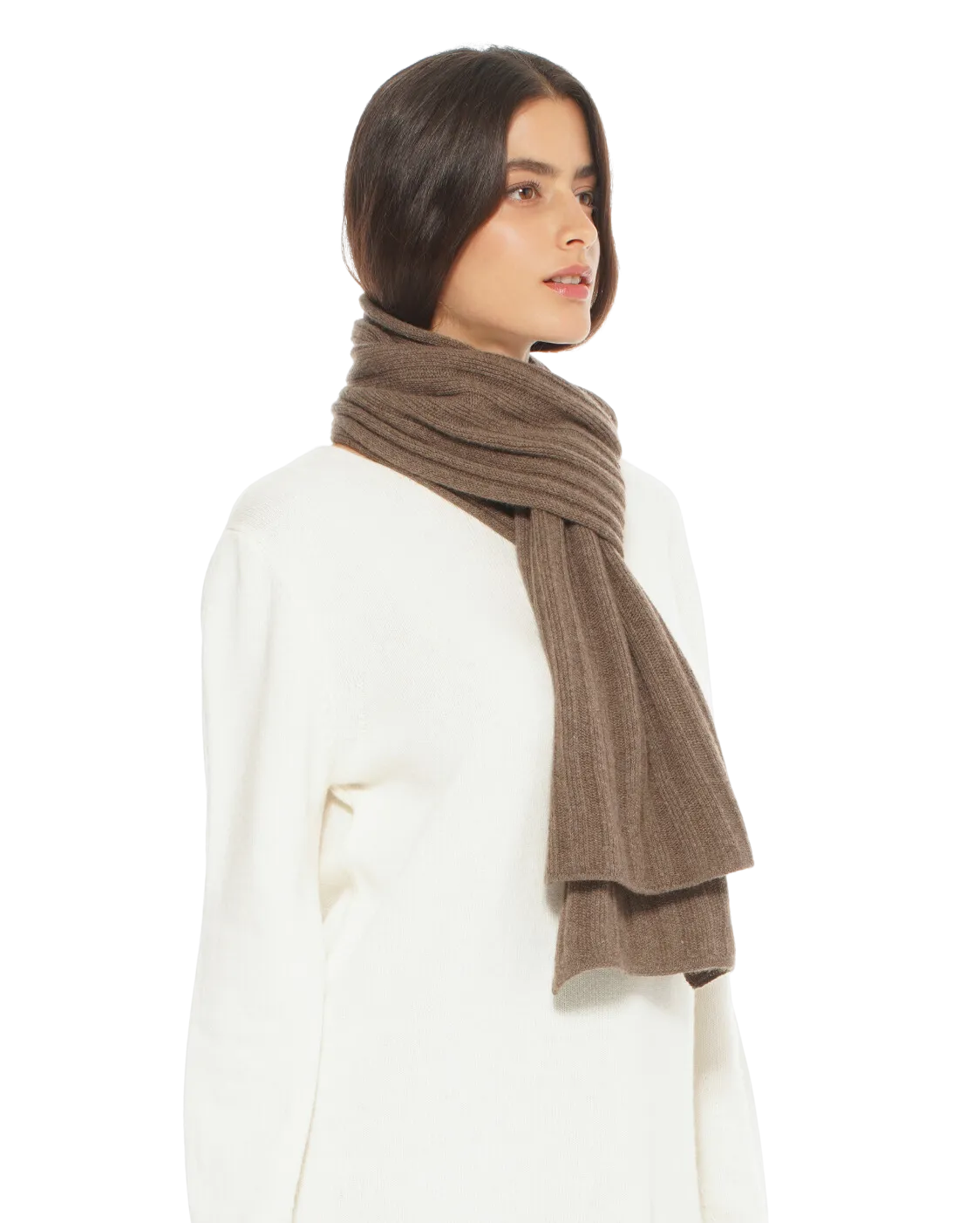 Pure Cashmere Ribbed Scarf Brown