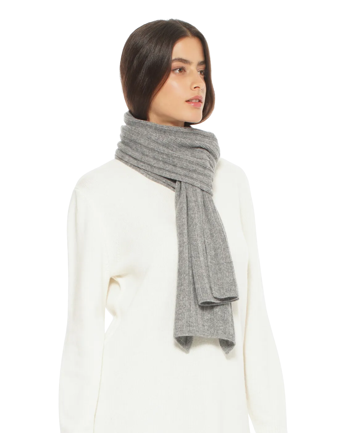 Pure Cashmere Ribbed Scarf Medium Grey