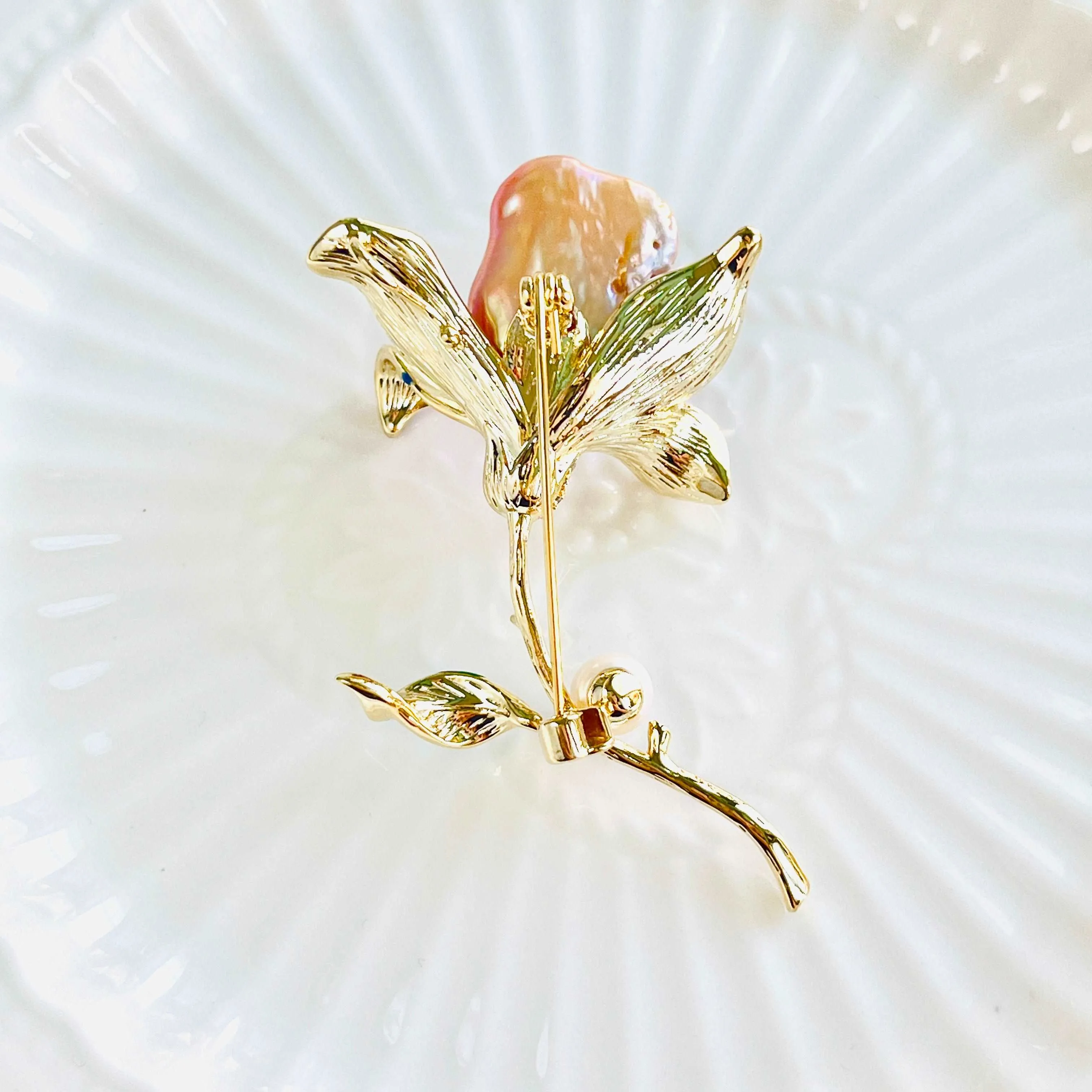 Purple Baroque Pearl Flower Brooch