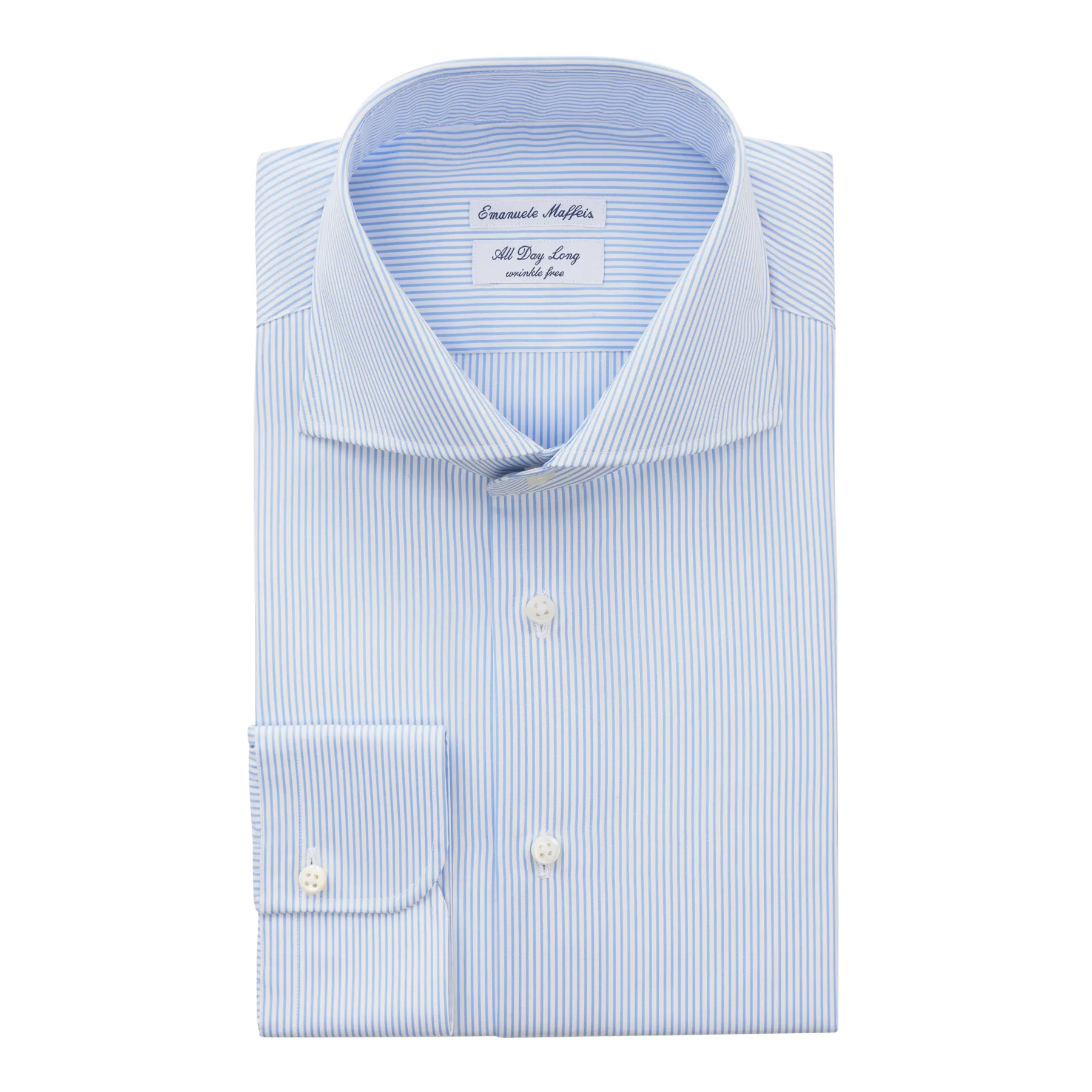 "All Day Long Collection" Striped Cotton Light Blue Shirt with Cutaway Collar