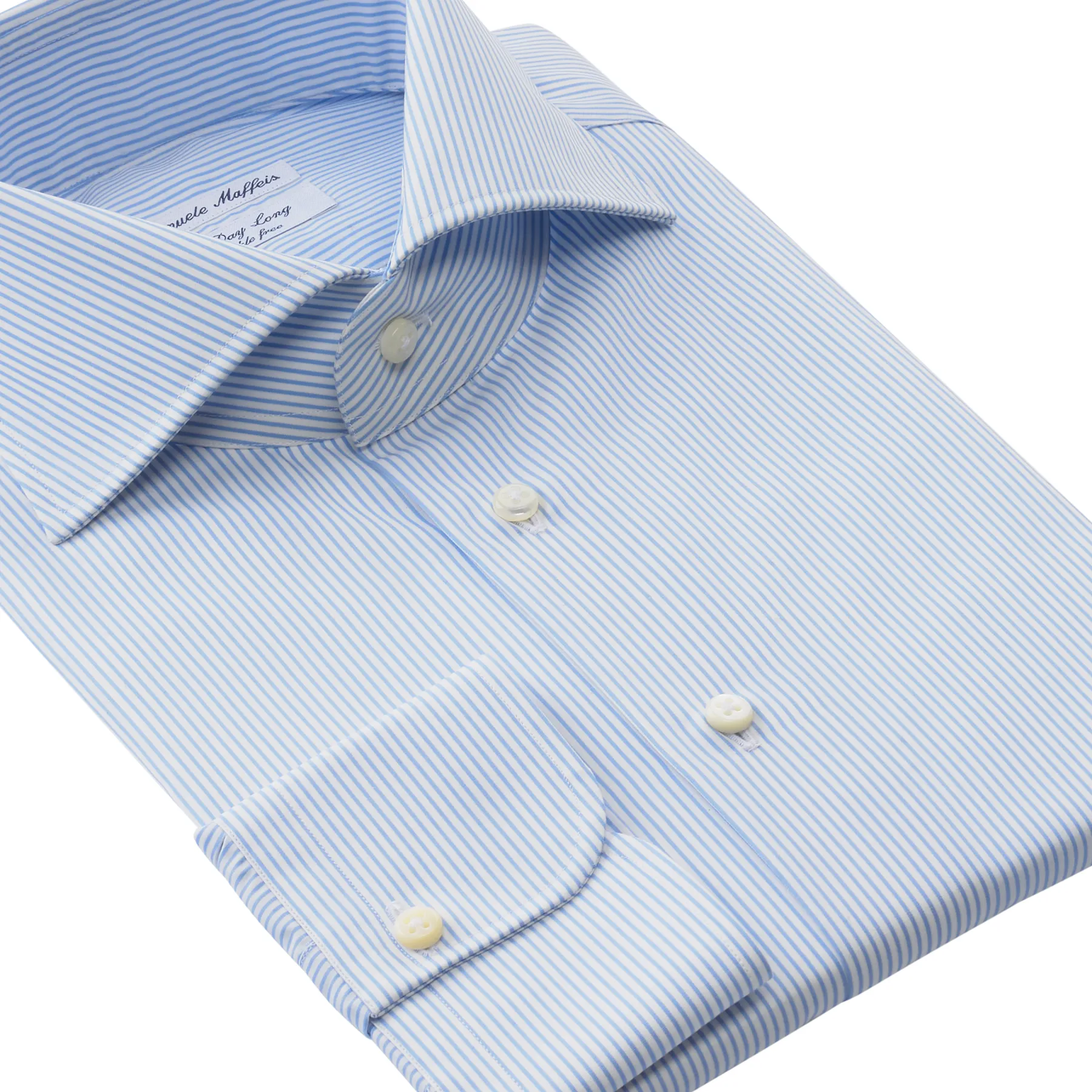 "All Day Long Collection" Striped Cotton Light Blue Shirt with Cutaway Collar