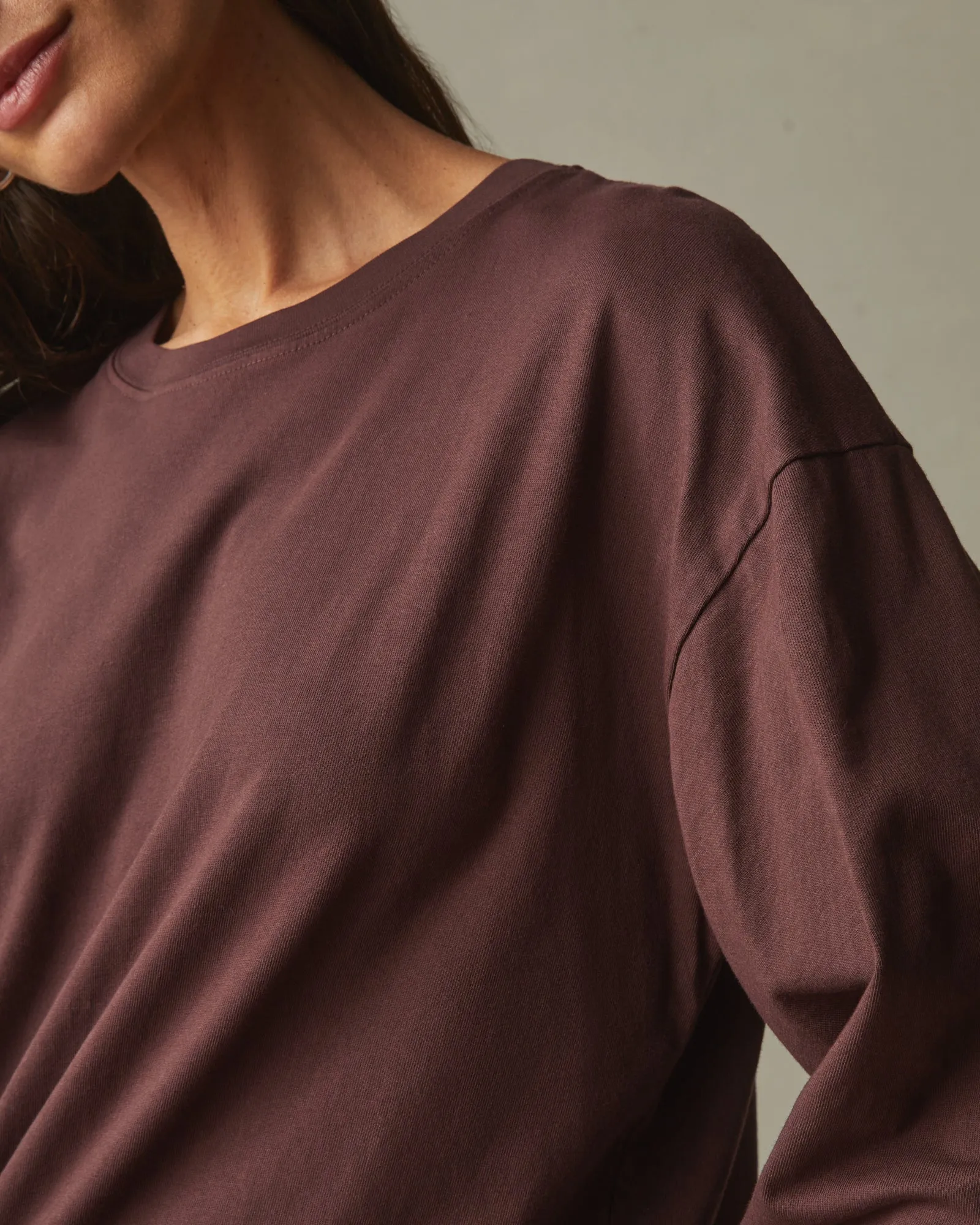 Relaxed Cotton Long Sleeve Tee - Puce