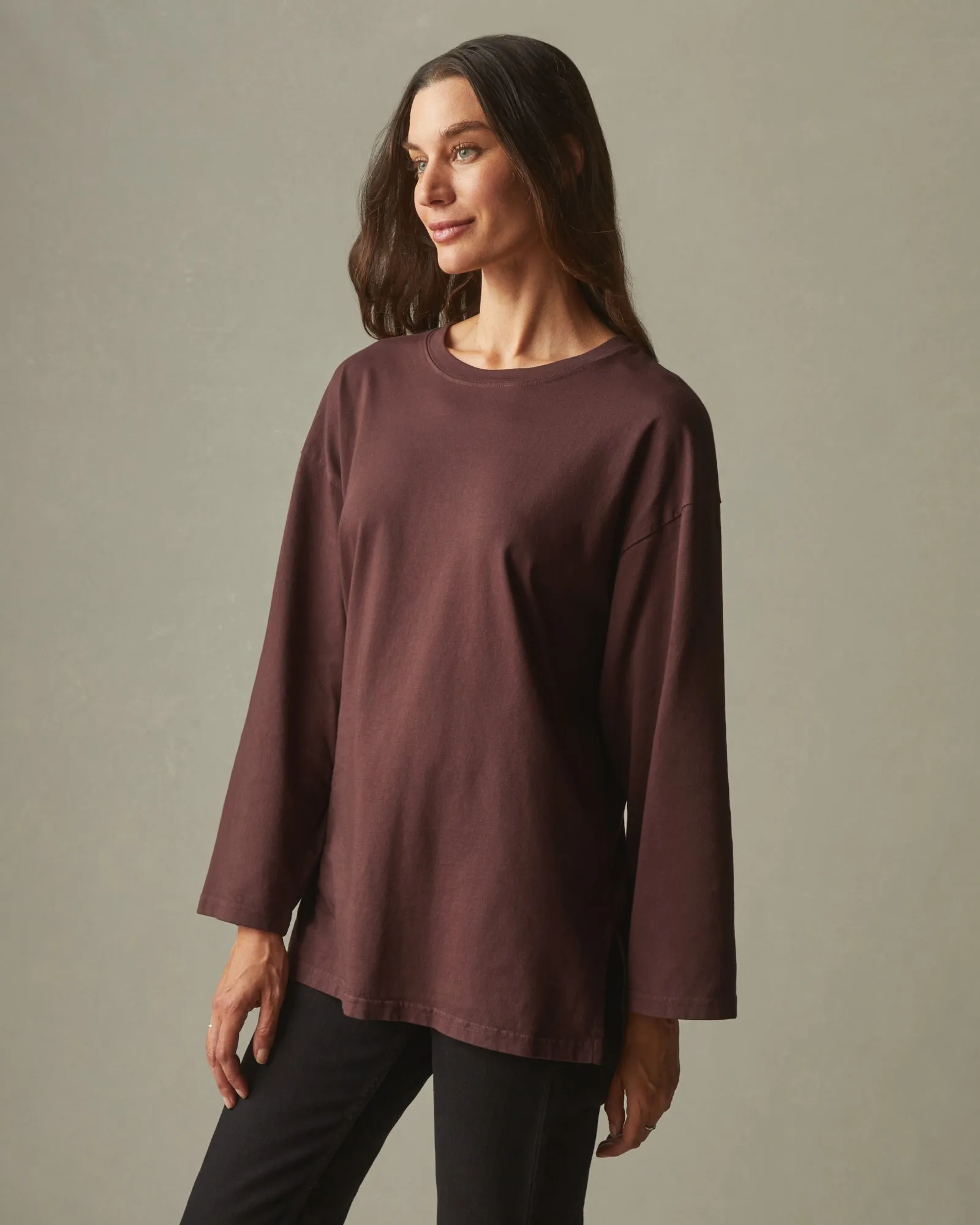 Relaxed Cotton Long Sleeve Tee - Puce