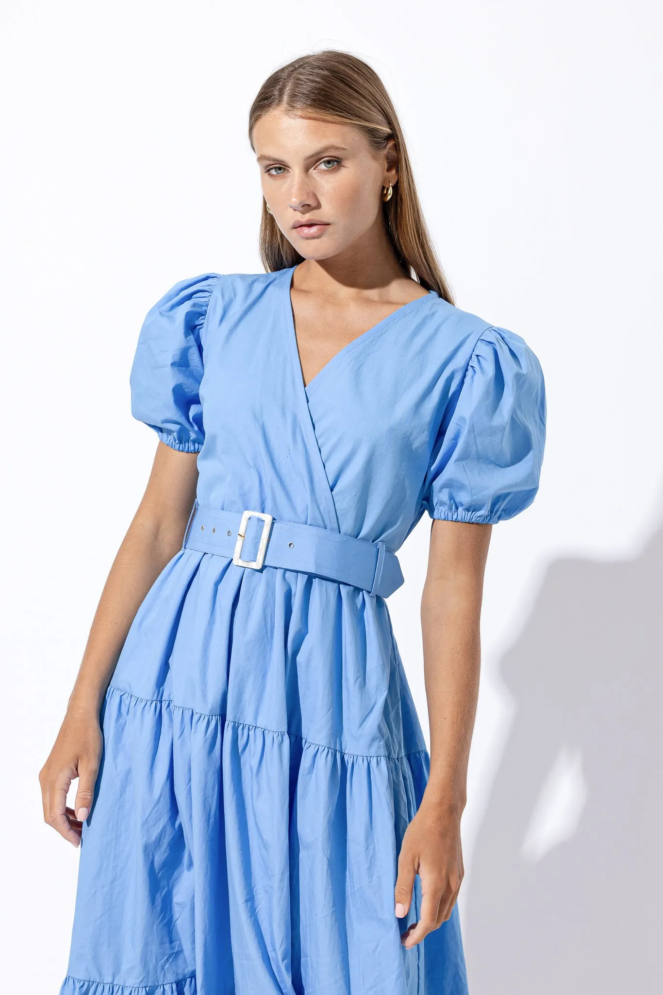 Remi Belted Poplin Maxi Dress - Blue