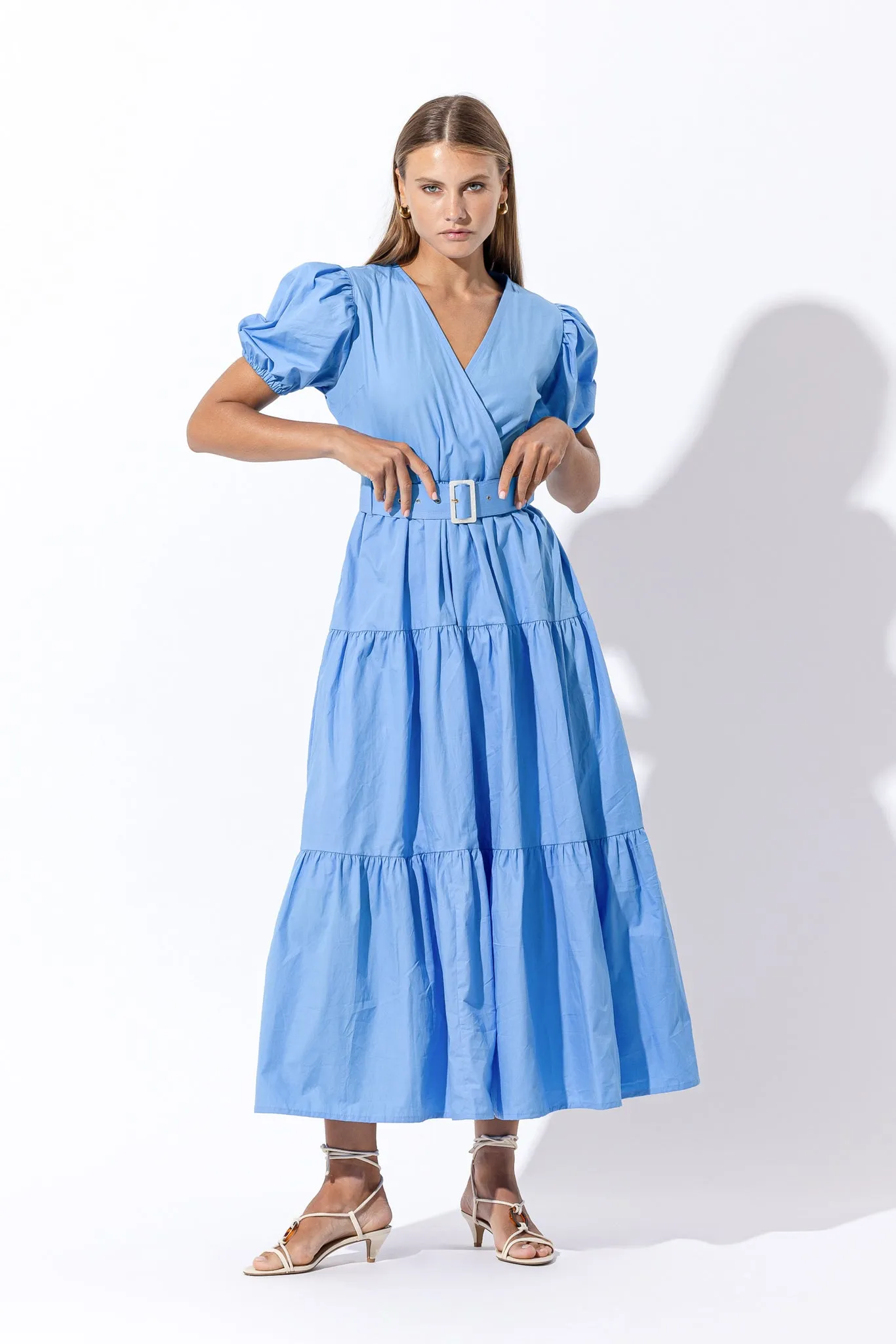 Remi Belted Poplin Maxi Dress - Blue