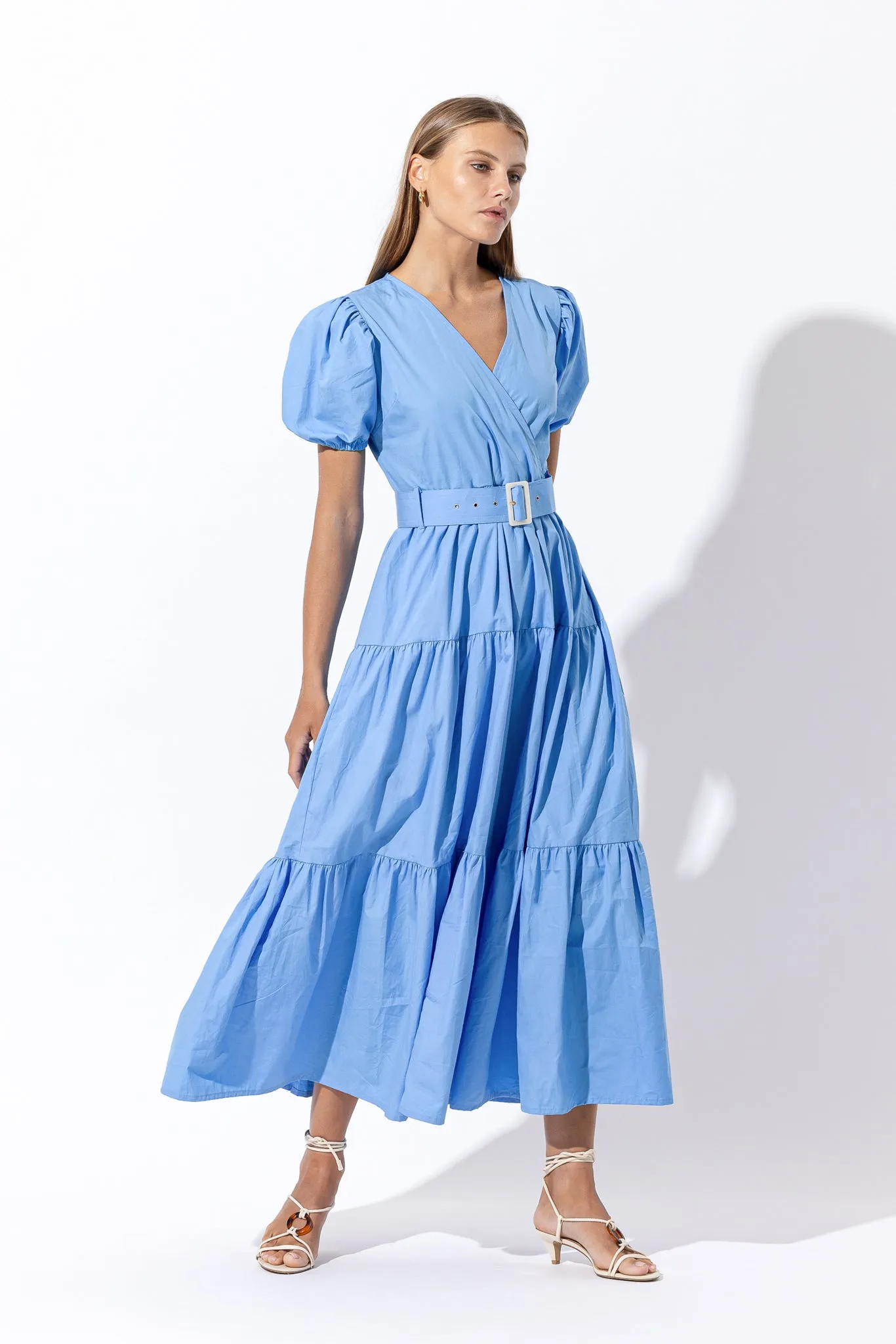 Remi Belted Poplin Maxi Dress - Blue