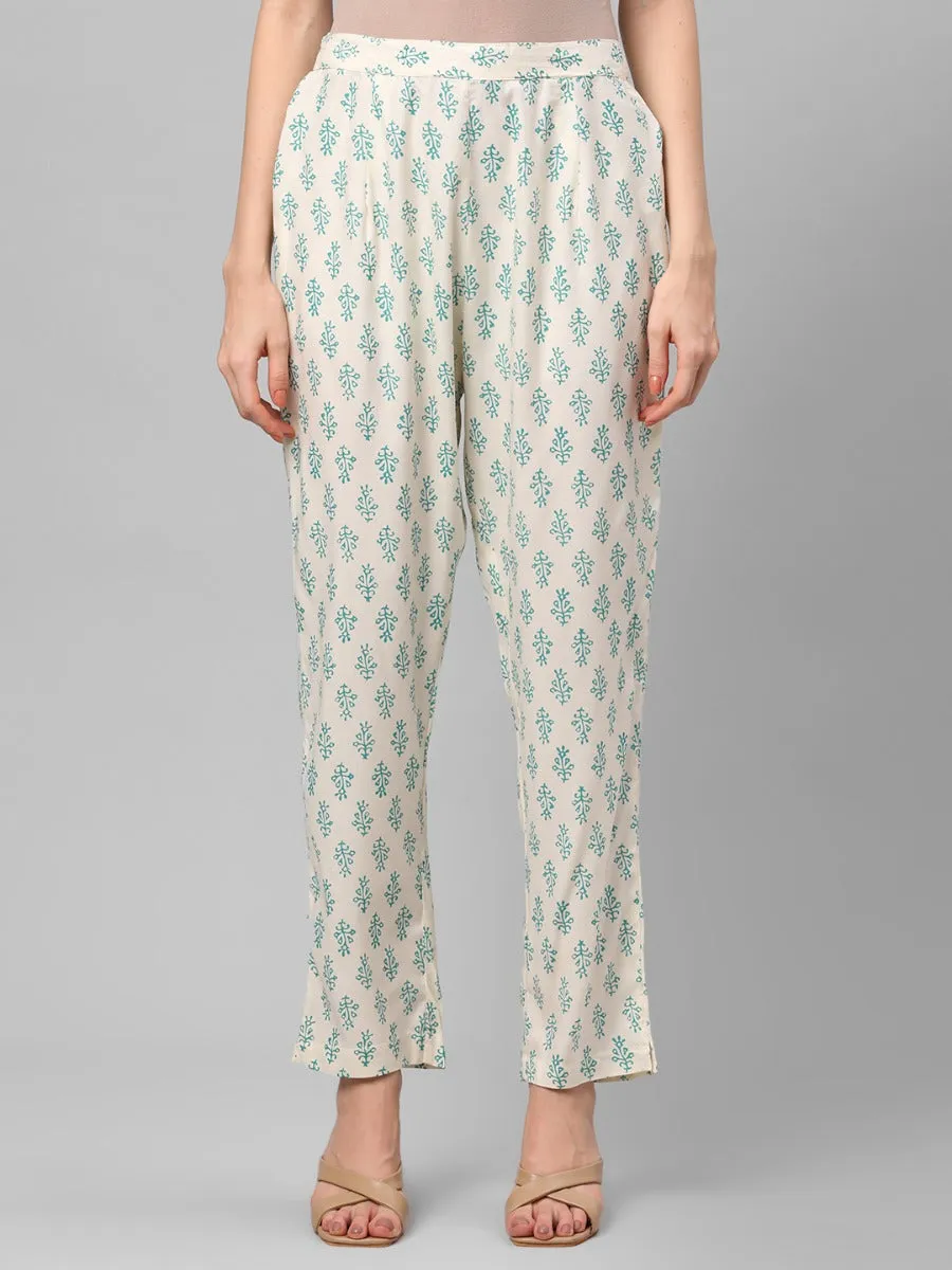 Sea Green Floral Printed Kurta With Trouser