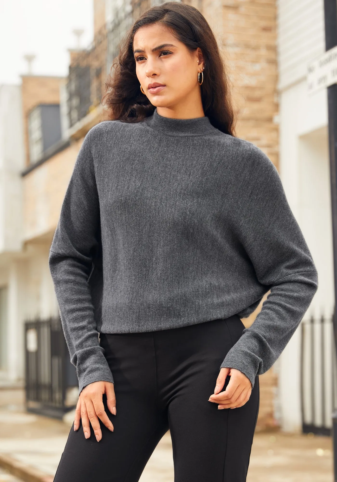 SoftBlend Merino Dolman Sweater (Charcoal)