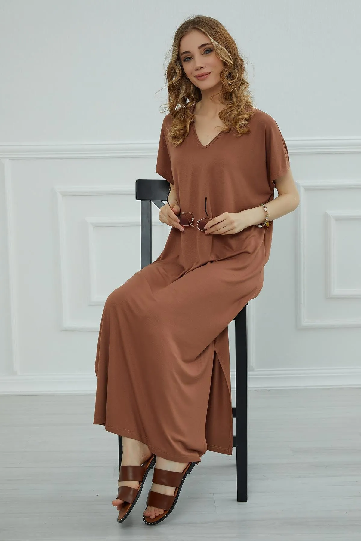 Split Casual Aerobin Pullover, Women Summer Maxi Dress, Casual Loose Long Dress for Women, Loose Fit Fashion Cloth, Slit Dress,ELB-3