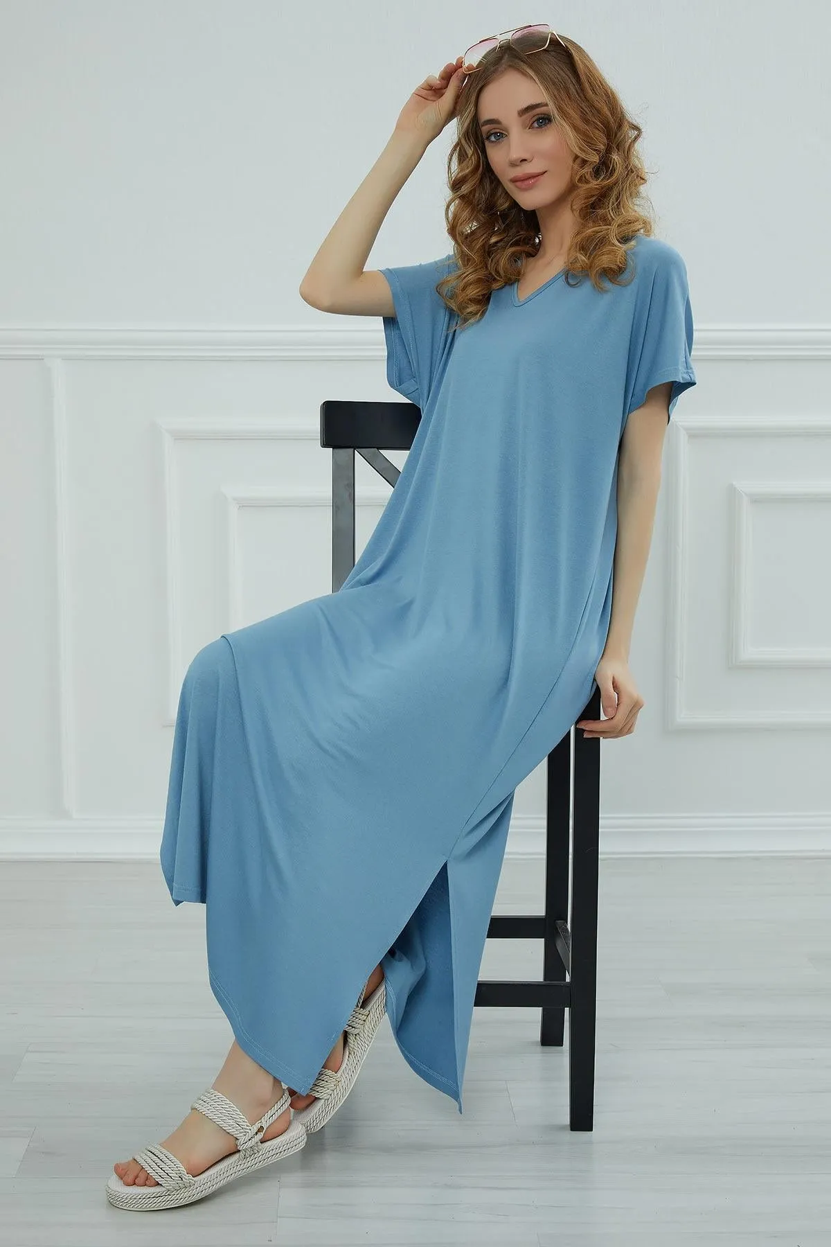 Split Casual Aerobin Pullover, Women Summer Maxi Dress, Casual Loose Long Dress for Women, Loose Fit Fashion Cloth, Slit Dress,ELB-3