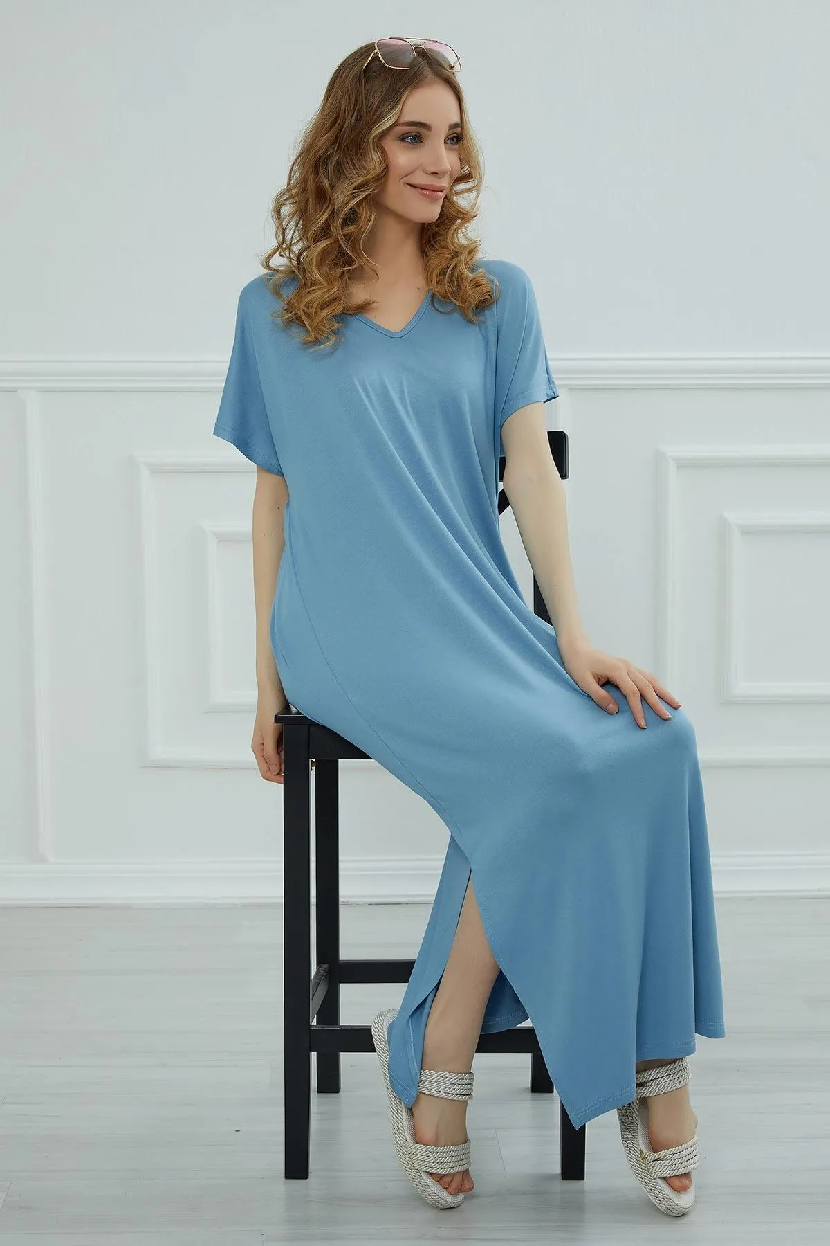 Split Casual Aerobin Pullover, Women Summer Maxi Dress, Casual Loose Long Dress for Women, Loose Fit Fashion Cloth, Slit Dress,ELB-3