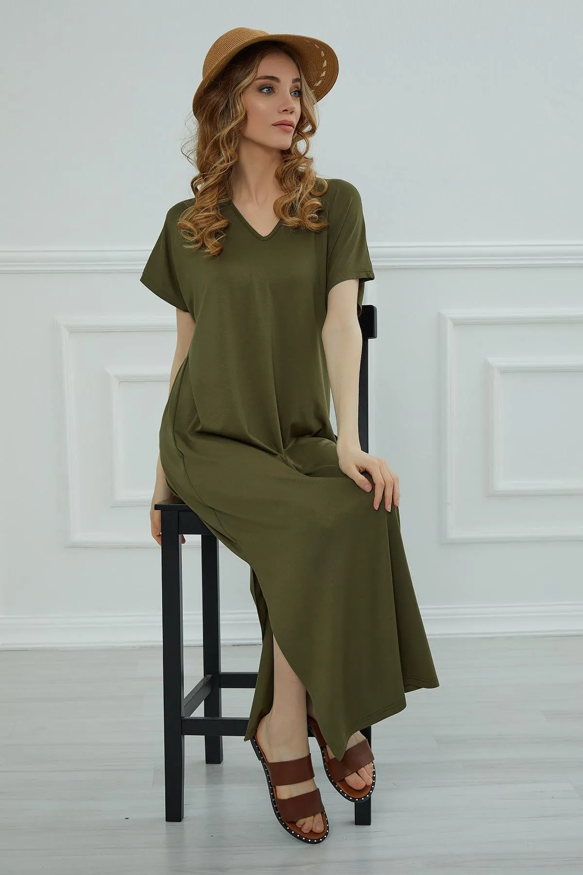 Split Casual Aerobin Pullover, Women Summer Maxi Dress, Casual Loose Long Dress for Women, Loose Fit Fashion Cloth, Slit Dress,ELB-3