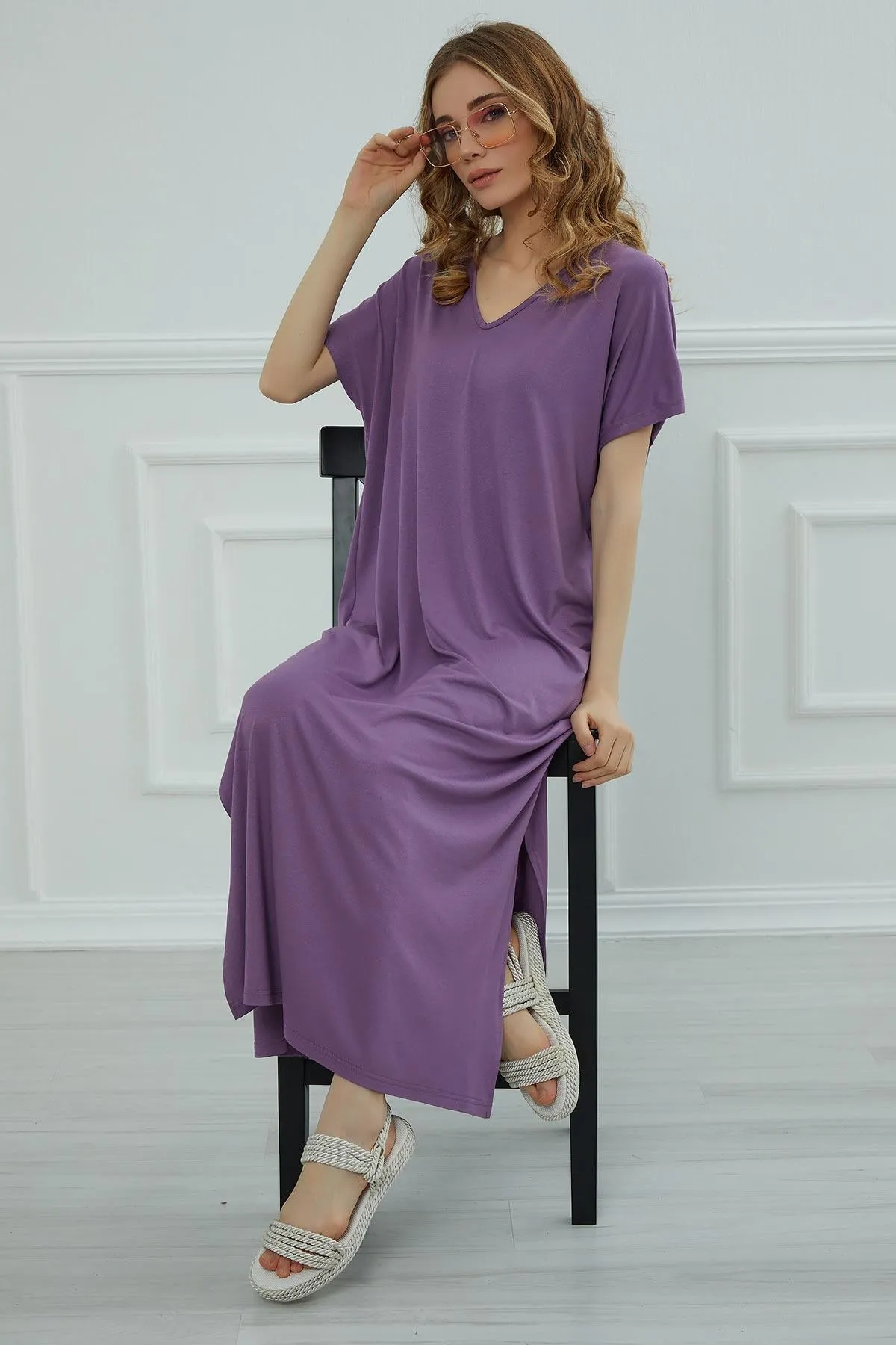 Split Casual Aerobin Pullover, Women Summer Maxi Dress, Casual Loose Long Dress for Women, Loose Fit Fashion Cloth, Slit Dress,ELB-3