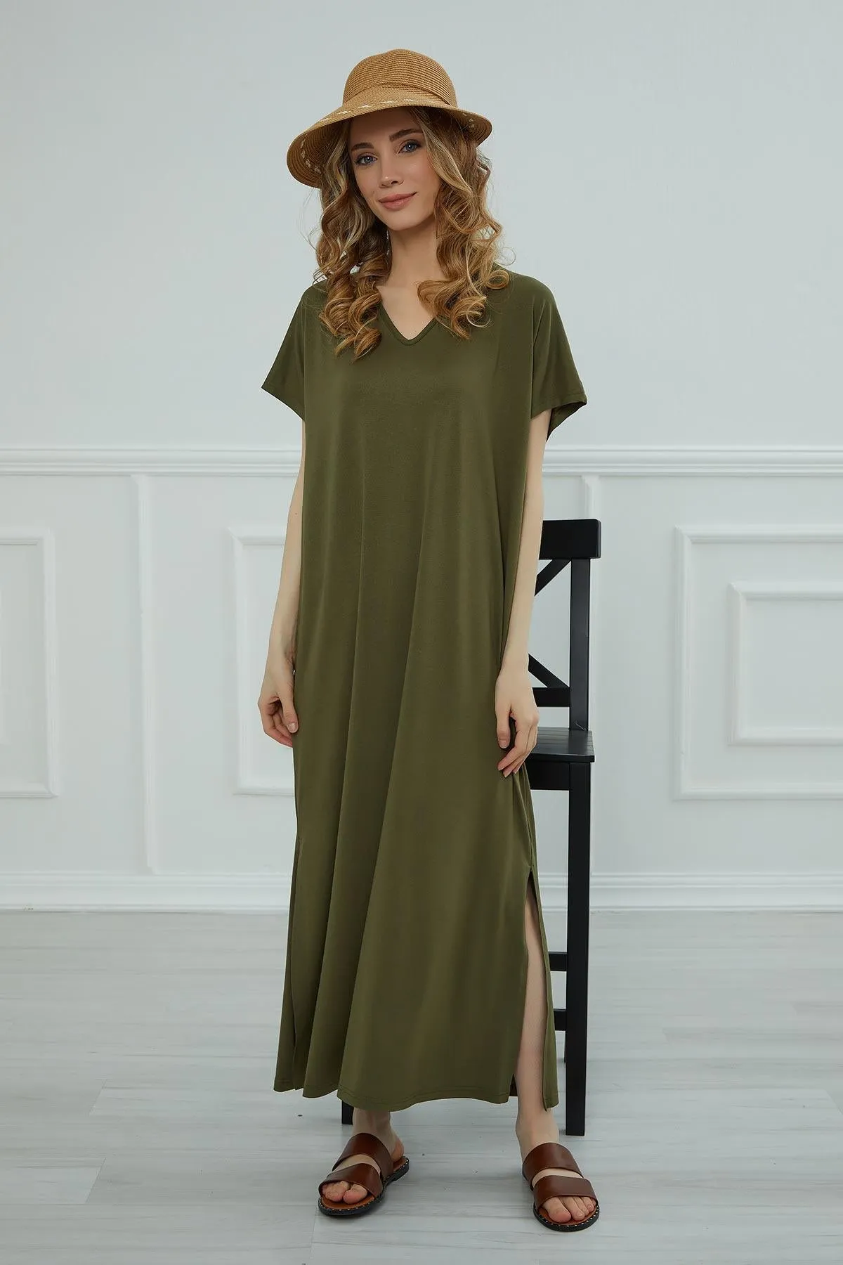 Split Casual Aerobin Pullover, Women Summer Maxi Dress, Casual Loose Long Dress for Women, Loose Fit Fashion Cloth, Slit Dress,ELB-3