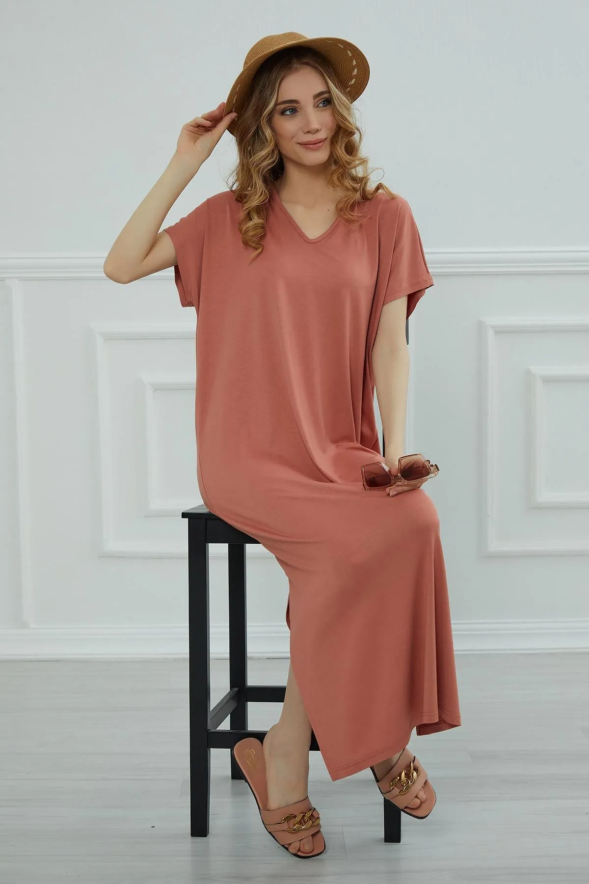 Split Casual Aerobin Pullover, Women Summer Maxi Dress, Casual Loose Long Dress for Women, Loose Fit Fashion Cloth, Slit Dress,ELB-3