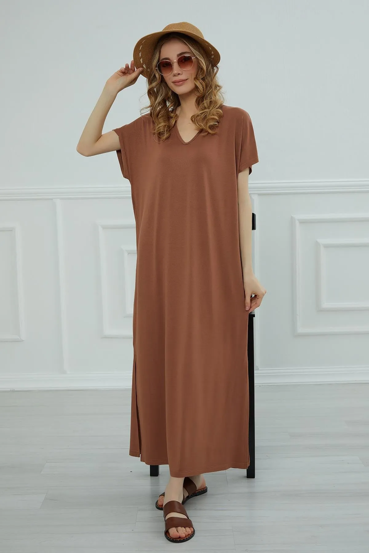 Split Casual Aerobin Pullover, Women Summer Maxi Dress, Casual Loose Long Dress for Women, Loose Fit Fashion Cloth, Slit Dress,ELB-3