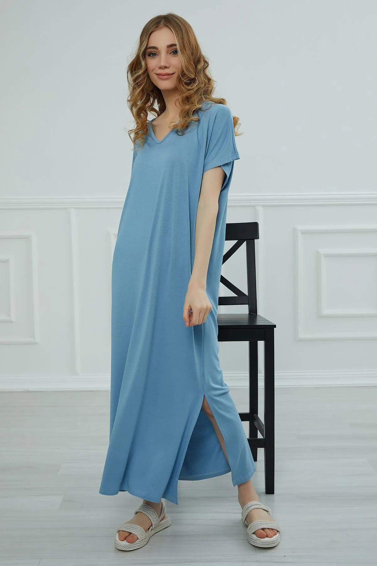 Split Casual Aerobin Pullover, Women Summer Maxi Dress, Casual Loose Long Dress for Women, Loose Fit Fashion Cloth, Slit Dress,ELB-3