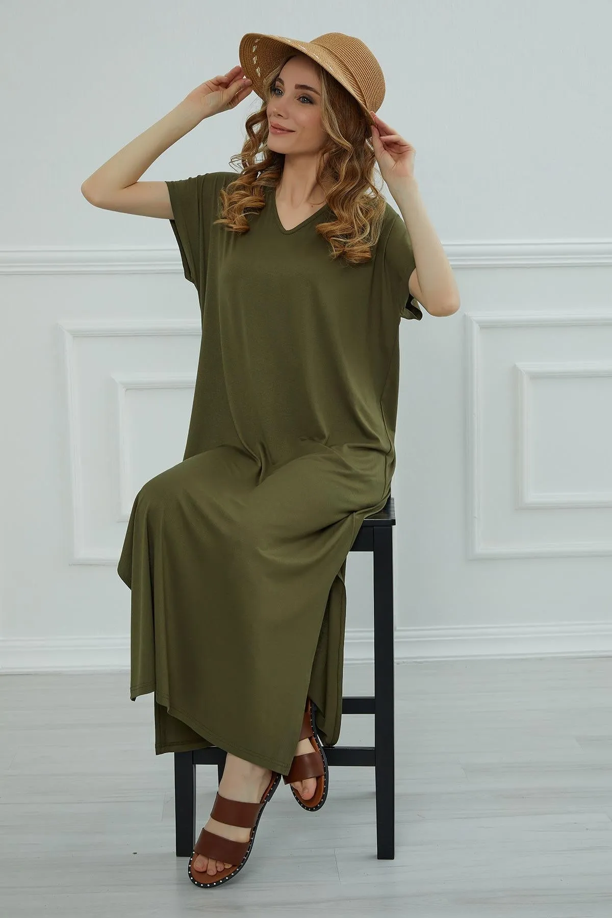 Split Casual Aerobin Pullover, Women Summer Maxi Dress, Casual Loose Long Dress for Women, Loose Fit Fashion Cloth, Slit Dress,ELB-3