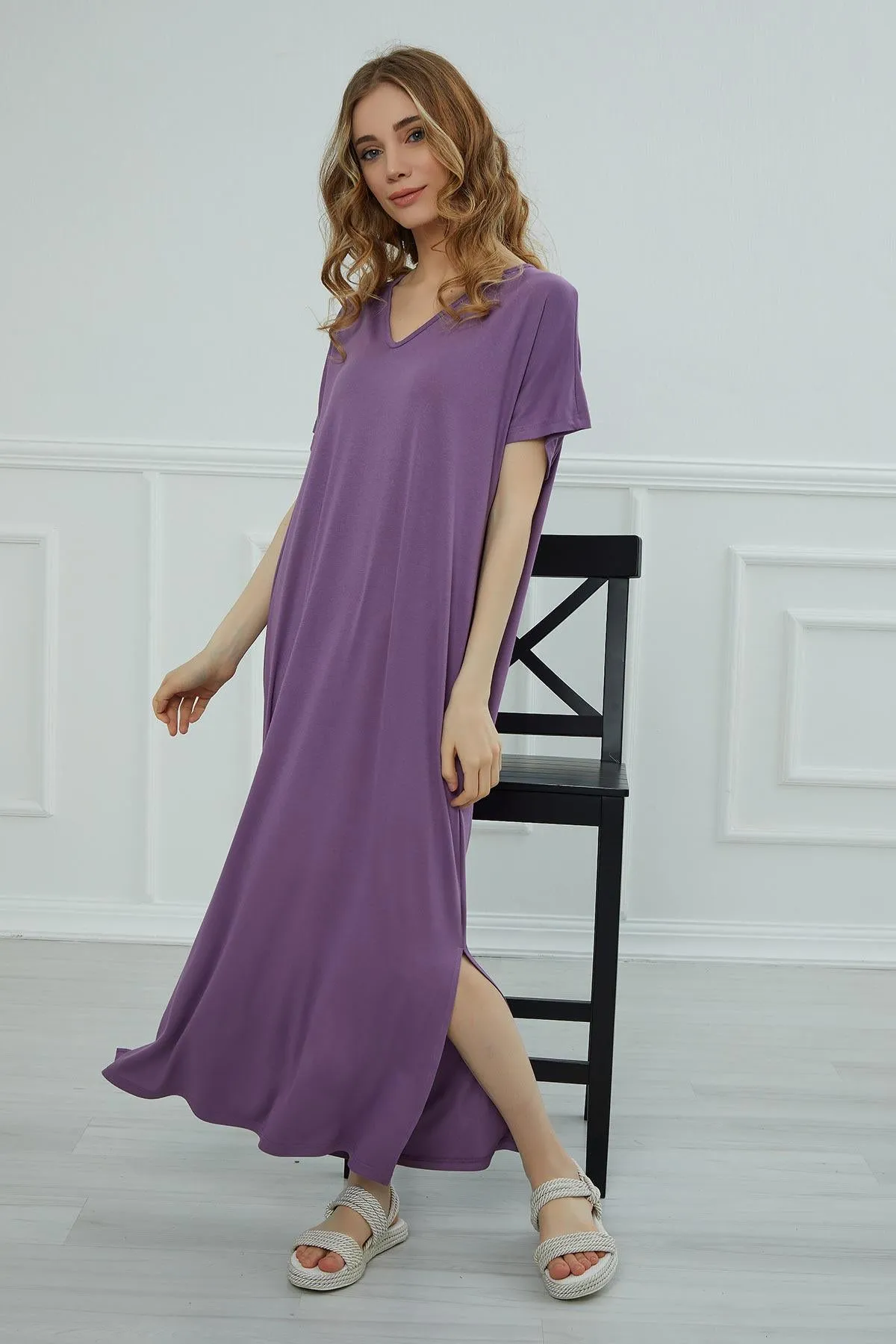 Split Casual Aerobin Pullover, Women Summer Maxi Dress, Casual Loose Long Dress for Women, Loose Fit Fashion Cloth, Slit Dress,ELB-3