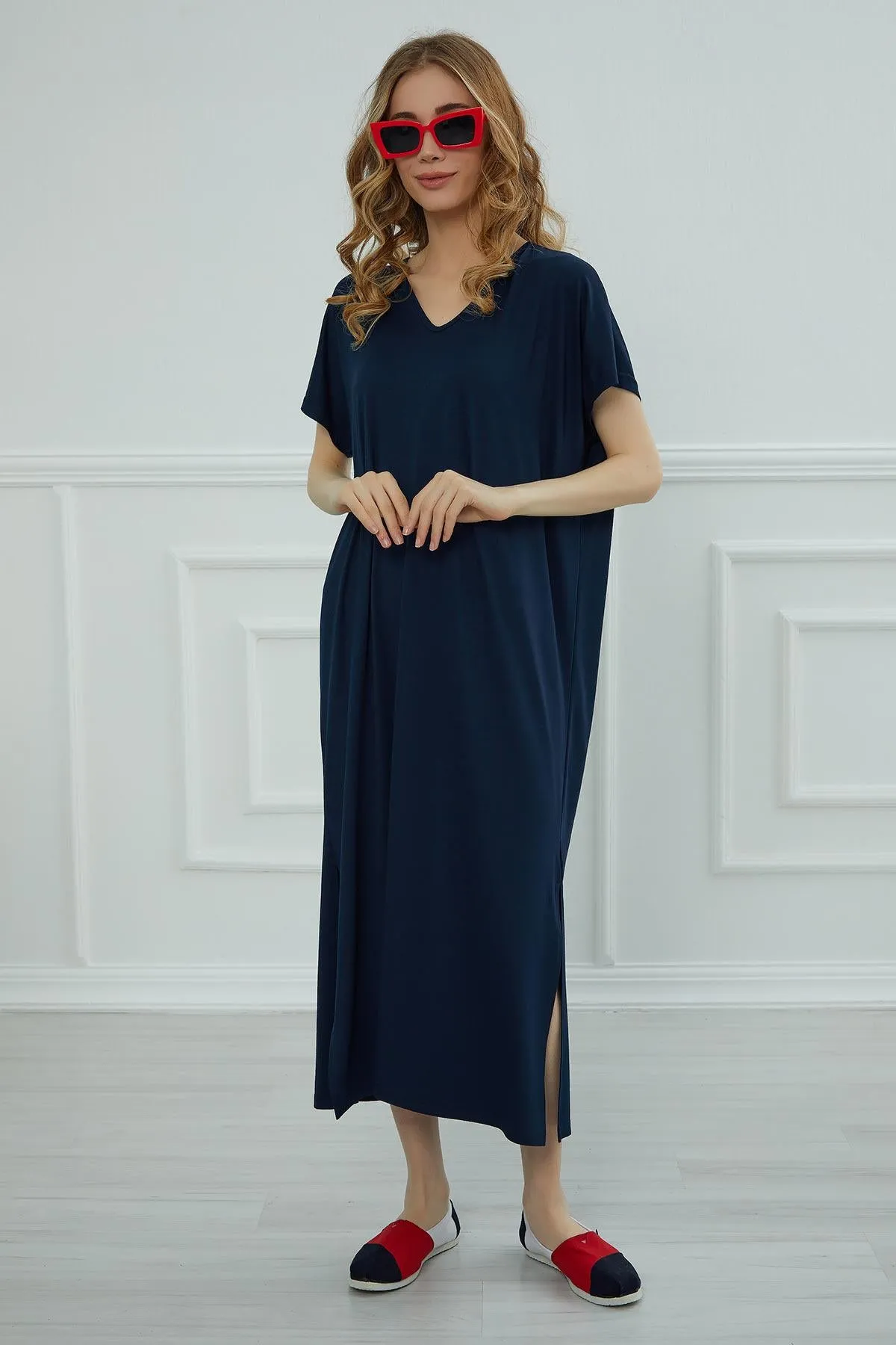 Split Casual Aerobin Pullover, Women Summer Maxi Dress, Casual Loose Long Dress for Women, Loose Fit Fashion Cloth, Slit Dress,ELB-3