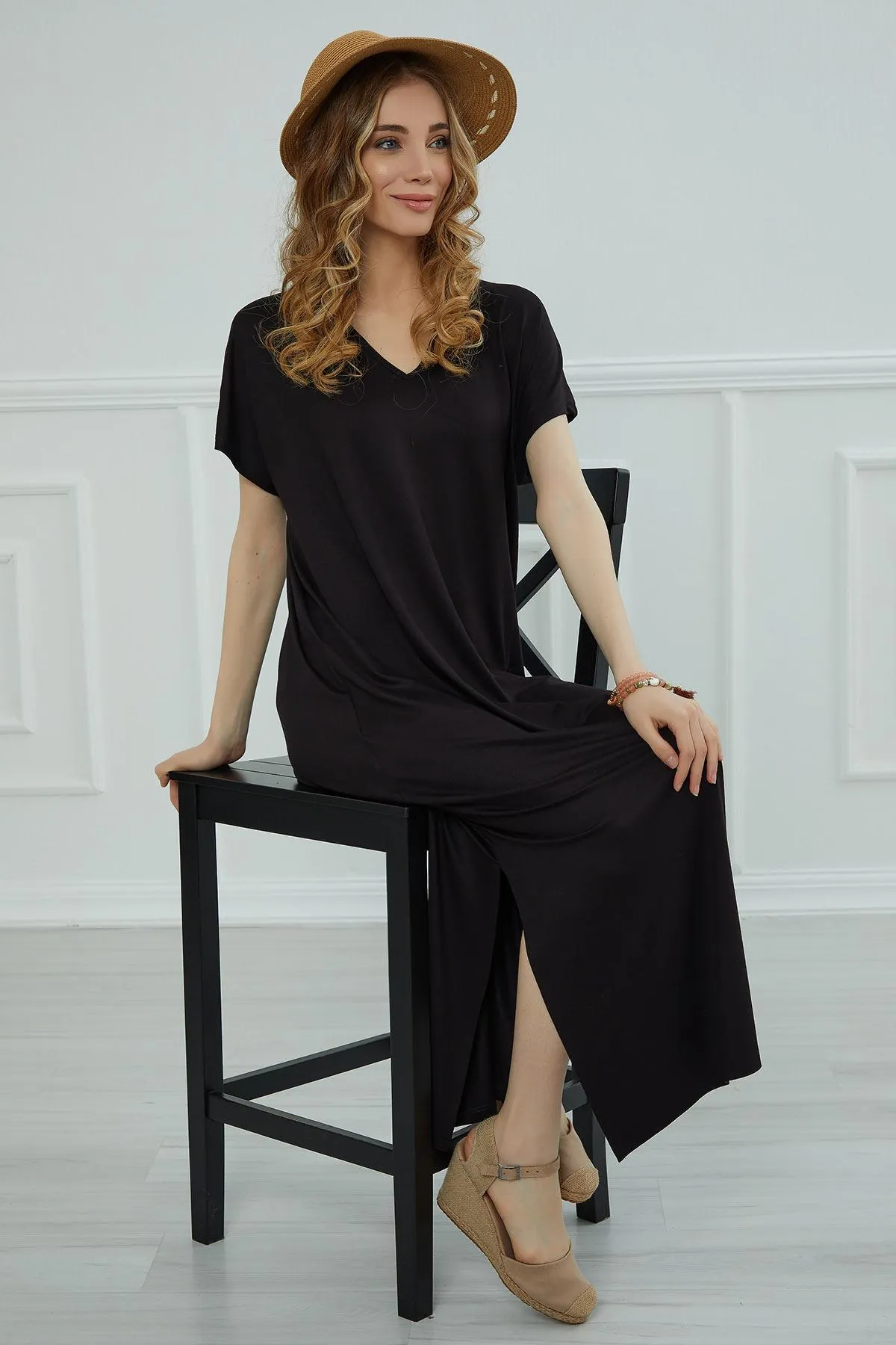 Split Casual Aerobin Pullover, Women Summer Maxi Dress, Casual Loose Long Dress for Women, Loose Fit Fashion Cloth, Slit Dress,ELB-3