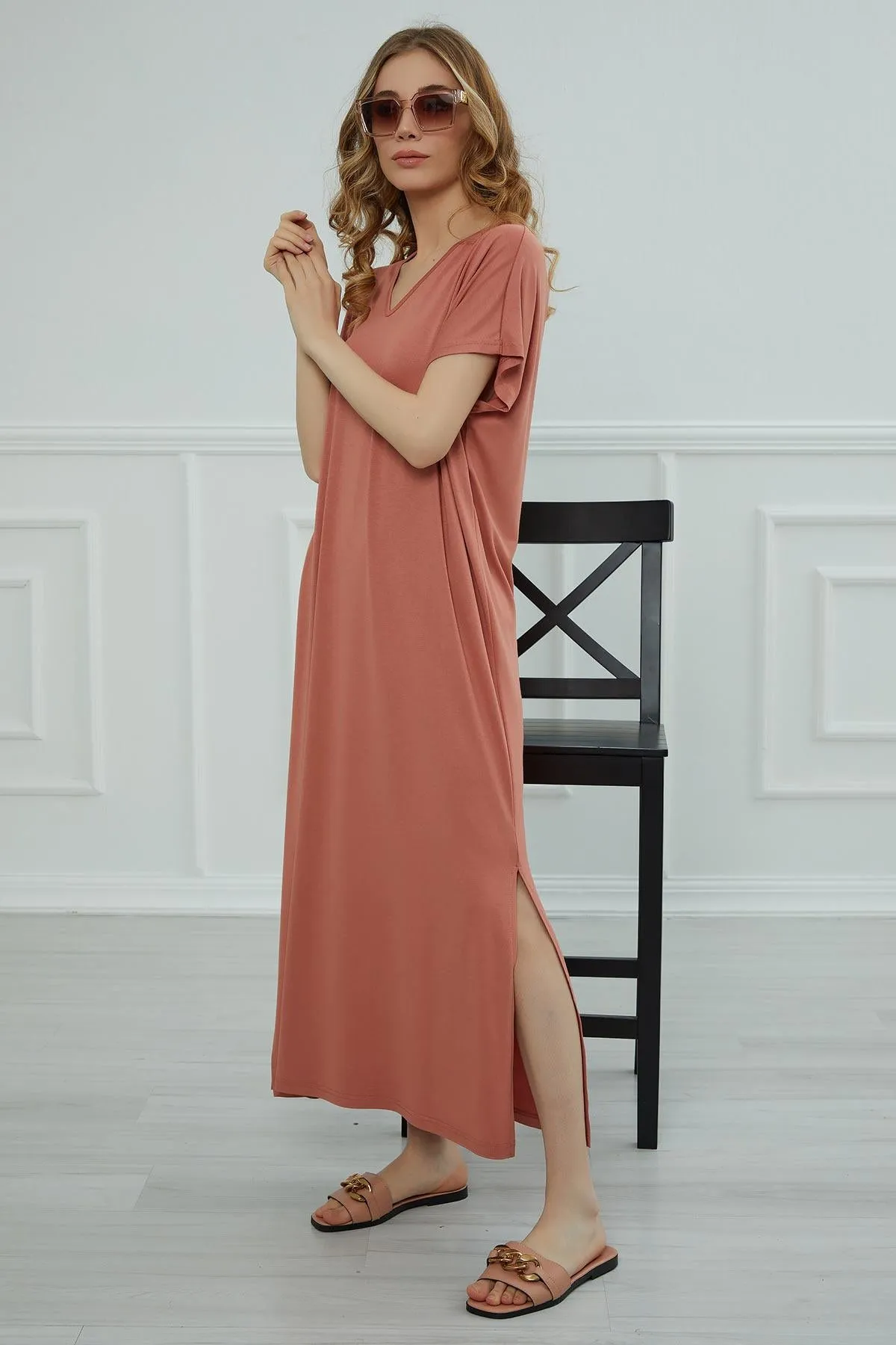 Split Casual Aerobin Pullover, Women Summer Maxi Dress, Casual Loose Long Dress for Women, Loose Fit Fashion Cloth, Slit Dress,ELB-3