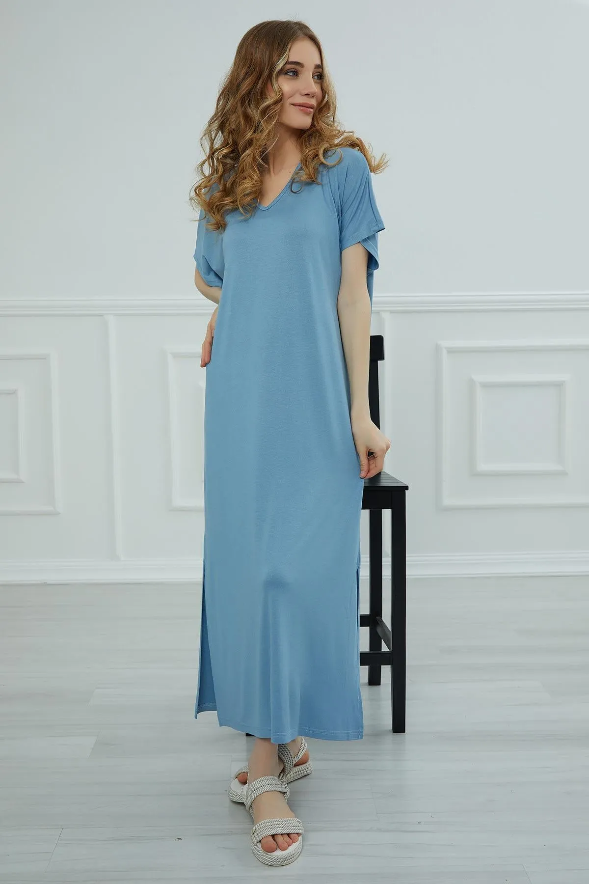 Split Casual Aerobin Pullover, Women Summer Maxi Dress, Casual Loose Long Dress for Women, Loose Fit Fashion Cloth, Slit Dress,ELB-3