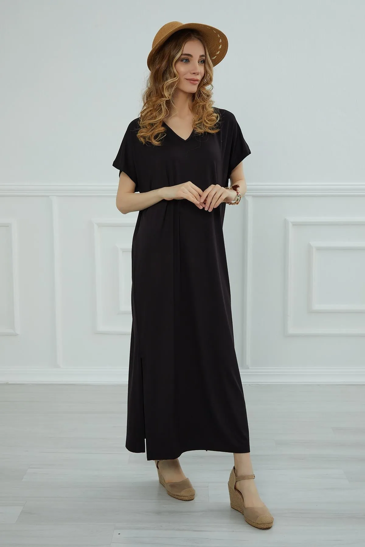 Split Casual Aerobin Pullover, Women Summer Maxi Dress, Casual Loose Long Dress for Women, Loose Fit Fashion Cloth, Slit Dress,ELB-3