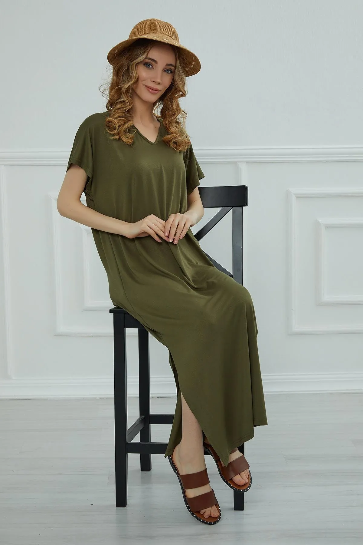 Split Casual Aerobin Pullover, Women Summer Maxi Dress, Casual Loose Long Dress for Women, Loose Fit Fashion Cloth, Slit Dress,ELB-3