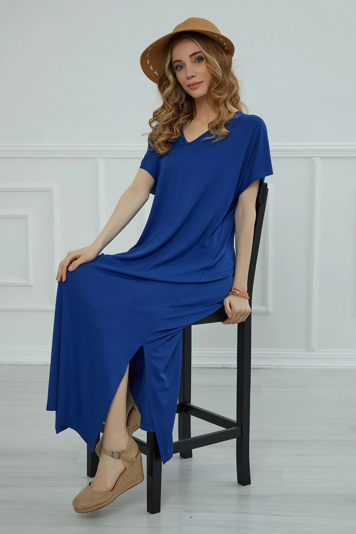 Split Casual Aerobin Pullover, Women Summer Maxi Dress, Casual Loose Long Dress for Women, Loose Fit Fashion Cloth, Slit Dress,ELB-3