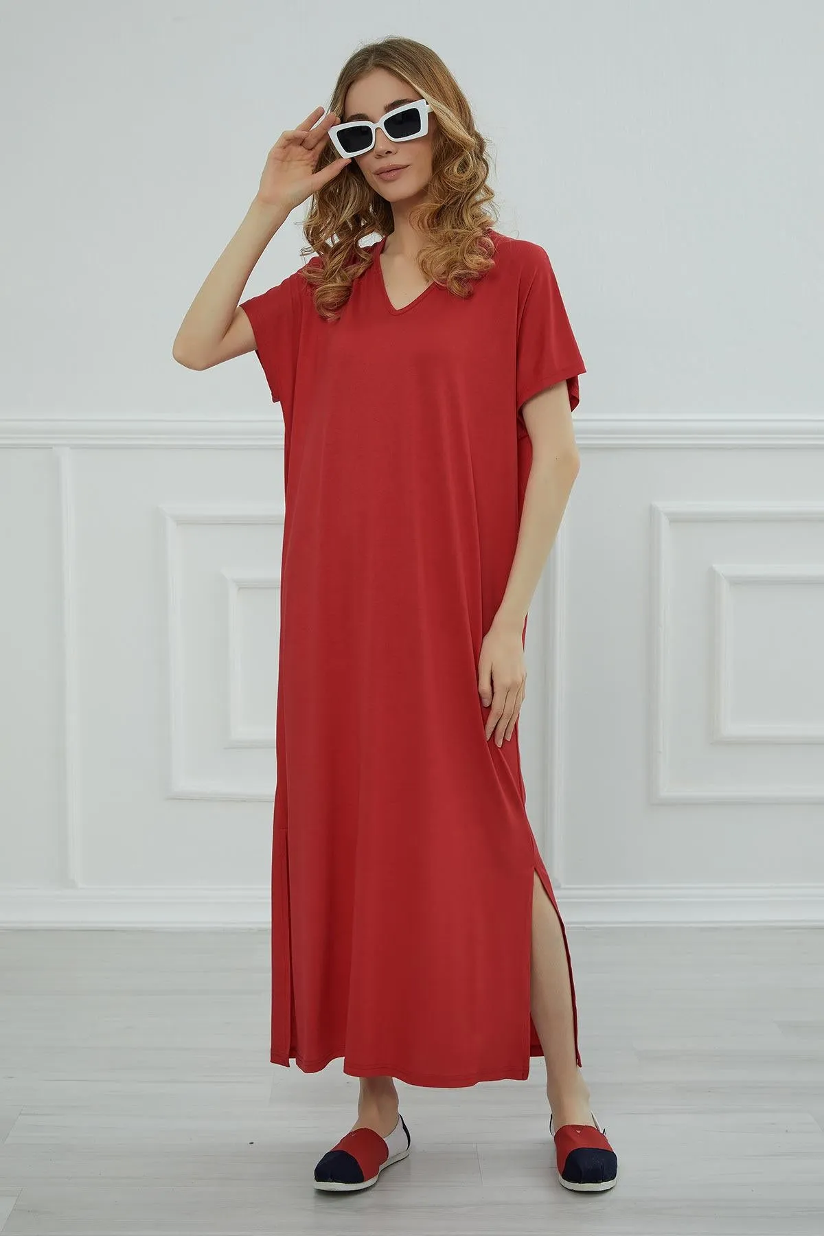 Split Casual Aerobin Pullover, Women Summer Maxi Dress, Casual Loose Long Dress for Women, Loose Fit Fashion Cloth, Slit Dress,ELB-3