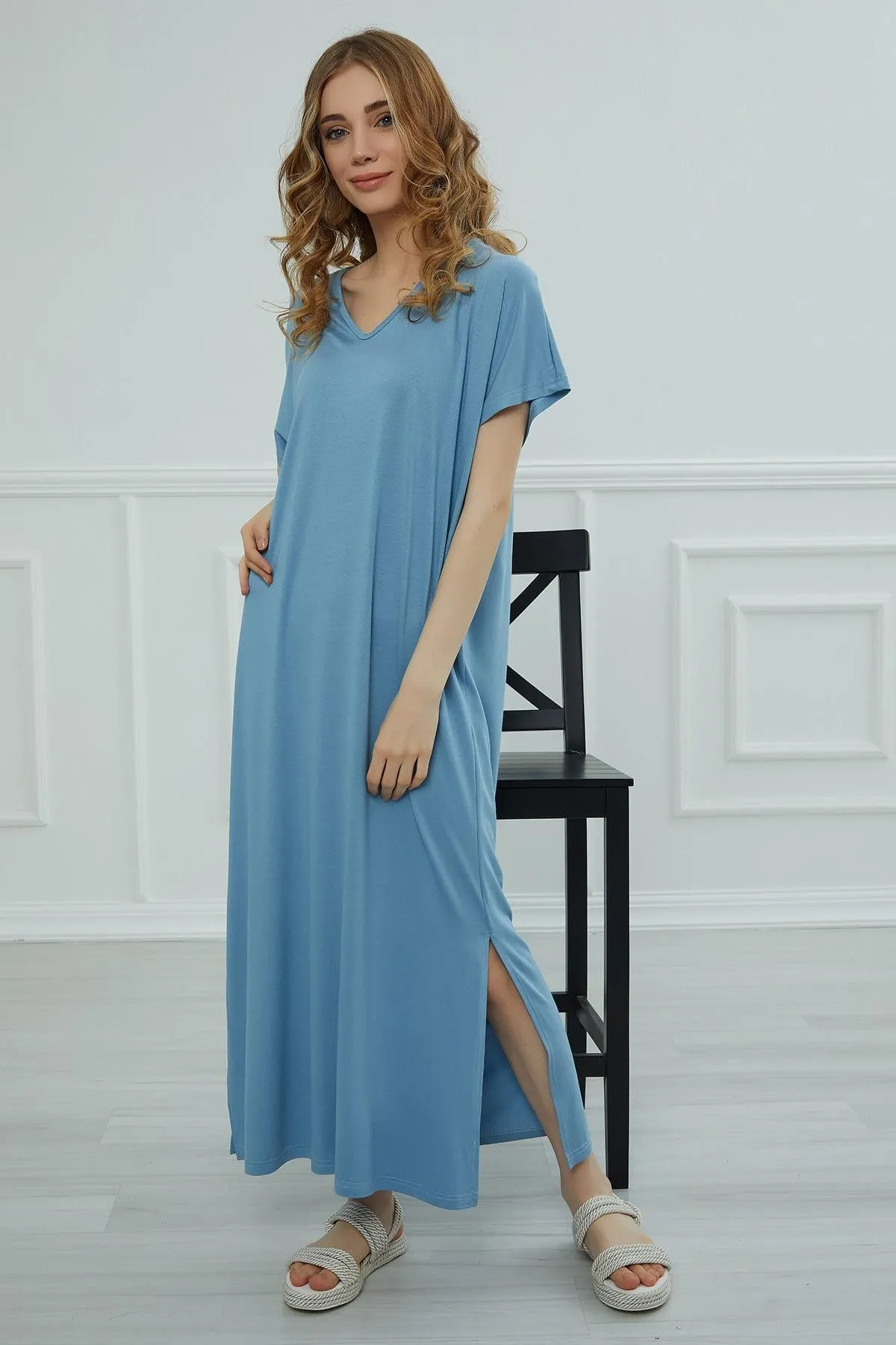 Split Casual Aerobin Pullover, Women Summer Maxi Dress, Casual Loose Long Dress for Women, Loose Fit Fashion Cloth, Slit Dress,ELB-3