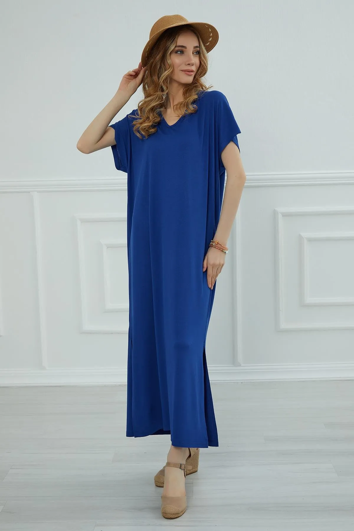 Split Casual Aerobin Pullover, Women Summer Maxi Dress, Casual Loose Long Dress for Women, Loose Fit Fashion Cloth, Slit Dress,ELB-3