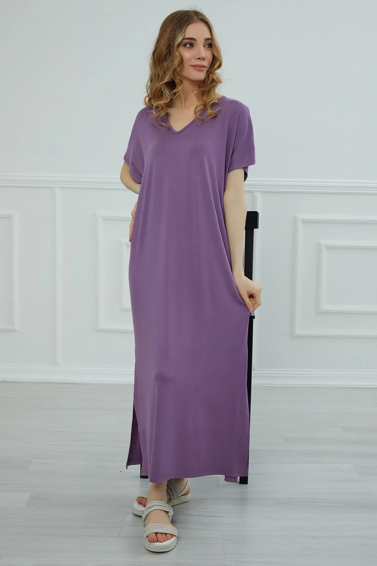 Split Casual Aerobin Pullover, Women Summer Maxi Dress, Casual Loose Long Dress for Women, Loose Fit Fashion Cloth, Slit Dress,ELB-3