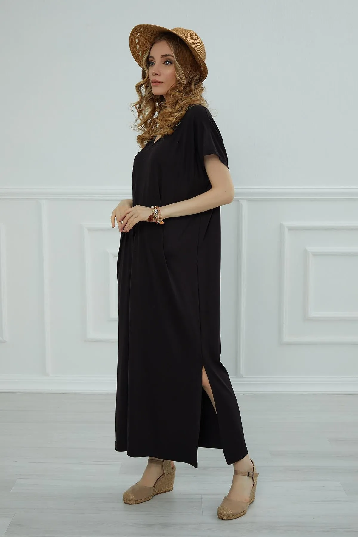 Split Casual Aerobin Pullover, Women Summer Maxi Dress, Casual Loose Long Dress for Women, Loose Fit Fashion Cloth, Slit Dress,ELB-3