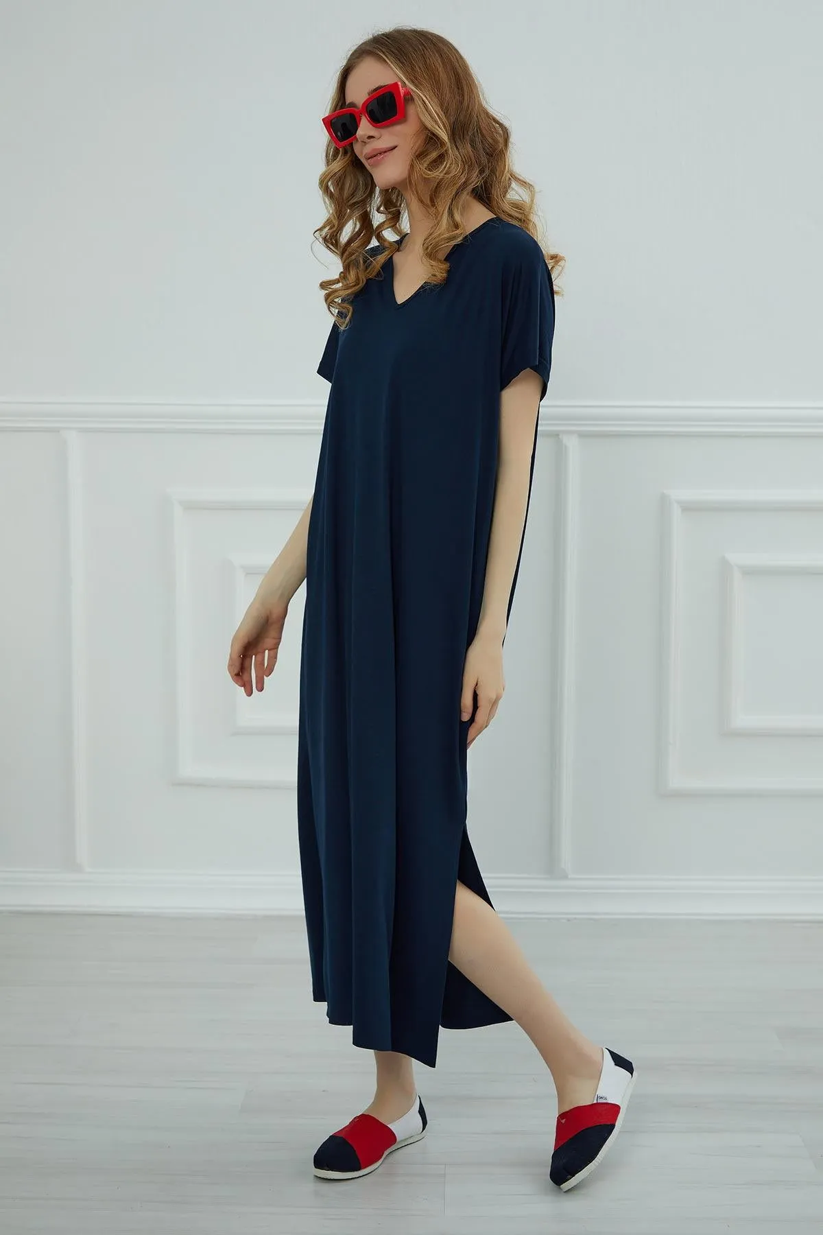 Split Casual Aerobin Pullover, Women Summer Maxi Dress, Casual Loose Long Dress for Women, Loose Fit Fashion Cloth, Slit Dress,ELB-3