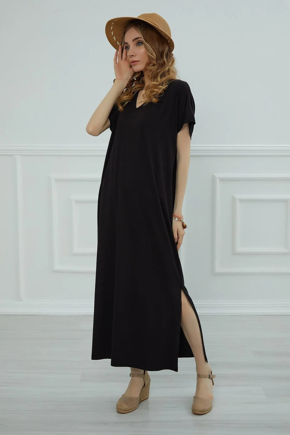 Split Casual Aerobin Pullover, Women Summer Maxi Dress, Casual Loose Long Dress for Women, Loose Fit Fashion Cloth, Slit Dress,ELB-3