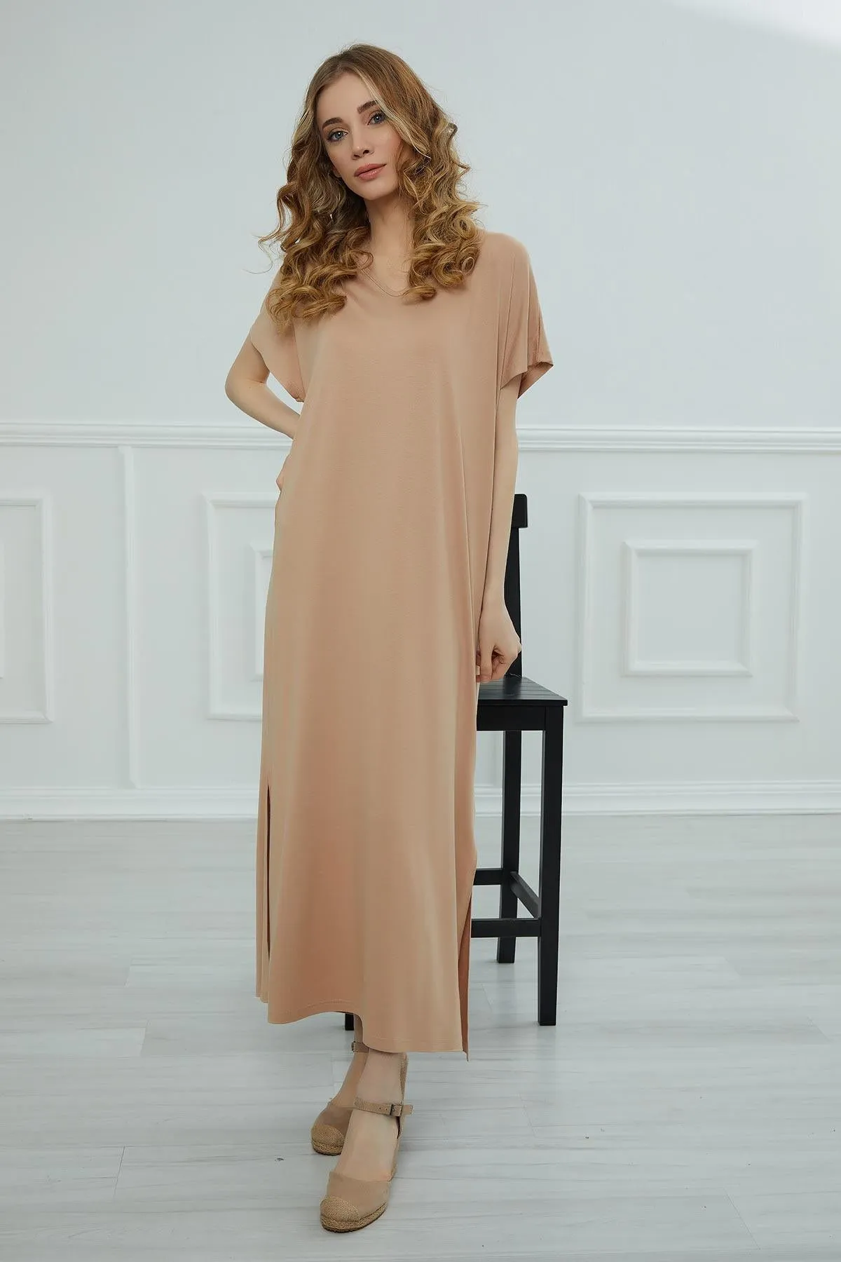 Split Casual Aerobin Pullover, Women Summer Maxi Dress, Casual Loose Long Dress for Women, Loose Fit Fashion Cloth, Slit Dress,ELB-3