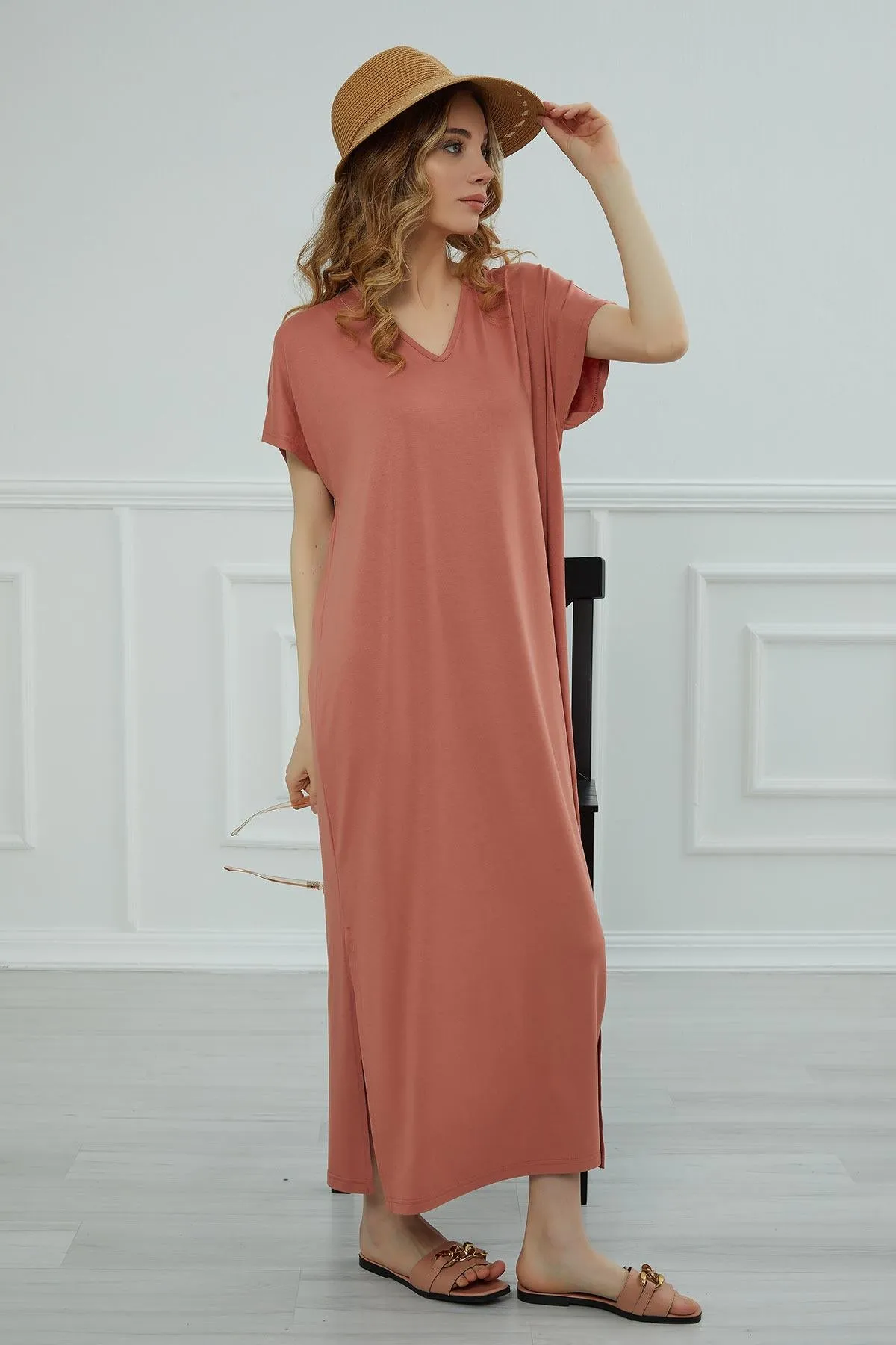 Split Casual Aerobin Pullover, Women Summer Maxi Dress, Casual Loose Long Dress for Women, Loose Fit Fashion Cloth, Slit Dress,ELB-3