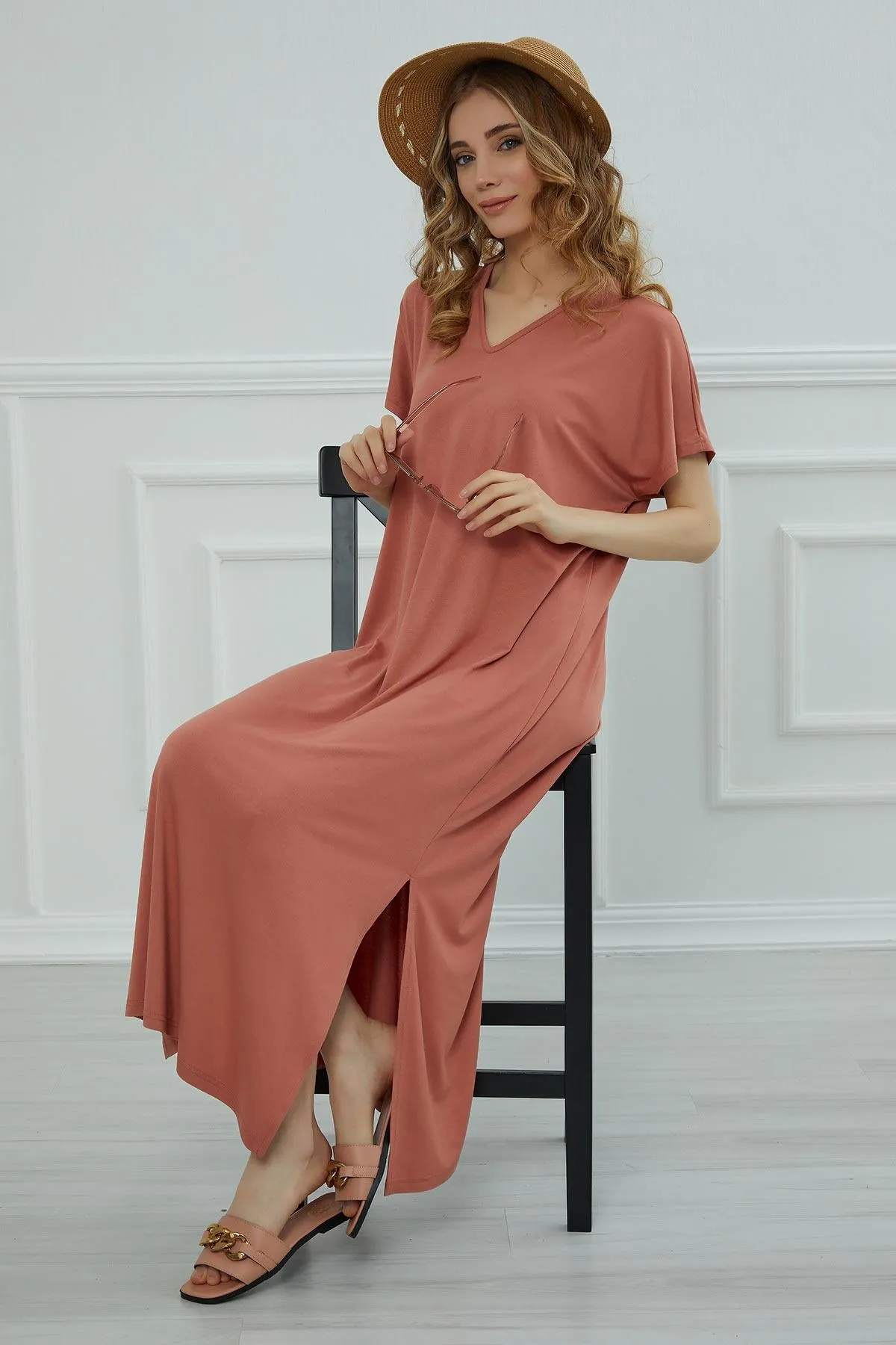 Split Casual Aerobin Pullover, Women Summer Maxi Dress, Casual Loose Long Dress for Women, Loose Fit Fashion Cloth, Slit Dress,ELB-3