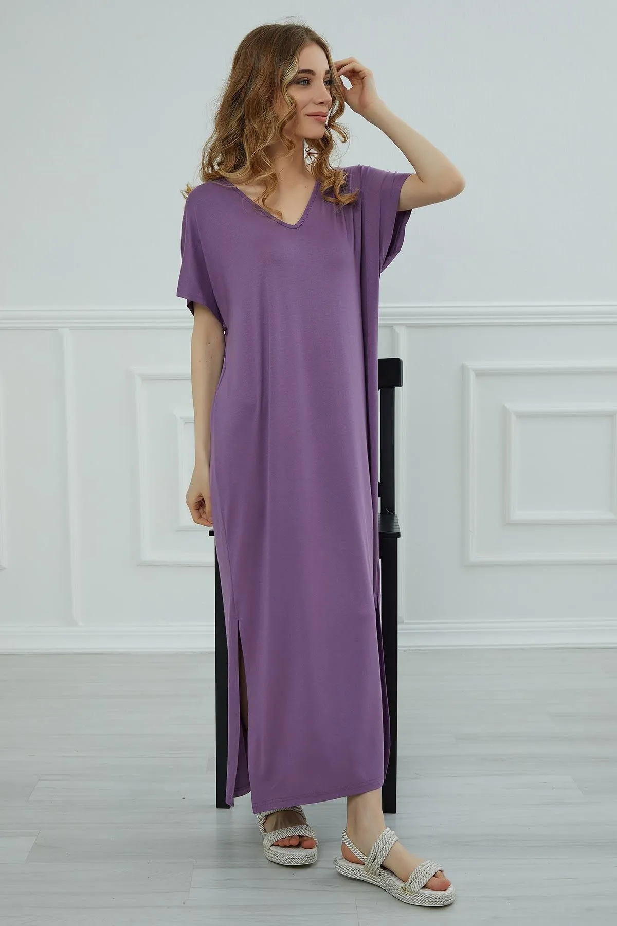 Split Casual Aerobin Pullover, Women Summer Maxi Dress, Casual Loose Long Dress for Women, Loose Fit Fashion Cloth, Slit Dress,ELB-3