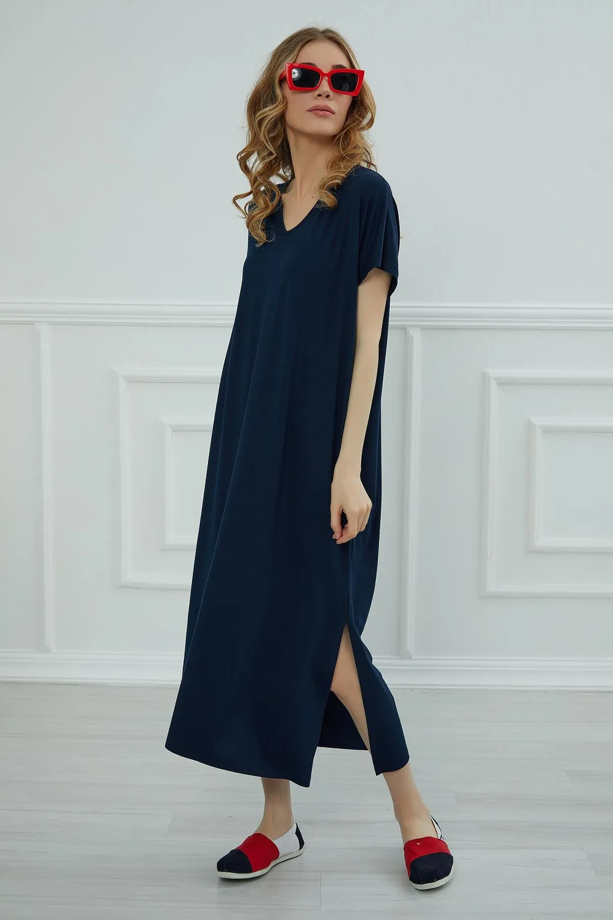 Split Casual Aerobin Pullover, Women Summer Maxi Dress, Casual Loose Long Dress for Women, Loose Fit Fashion Cloth, Slit Dress,ELB-3