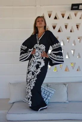 Stunning Navy Blue embroidered Caftan, wide sleeve caftan for women, embroidered Caftan dress, Caftan maxi dress, Caftans for women, Caftans