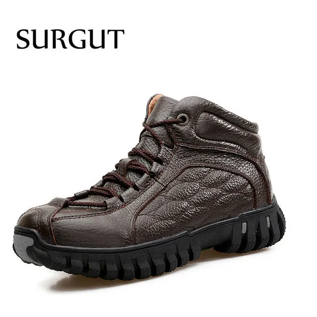 SURGUT Fashion Cold Boots Classic Retro Thickening Boots Trend Warm Fur Quality Winter Ankle Shoes Waterproot High Top Men Boots