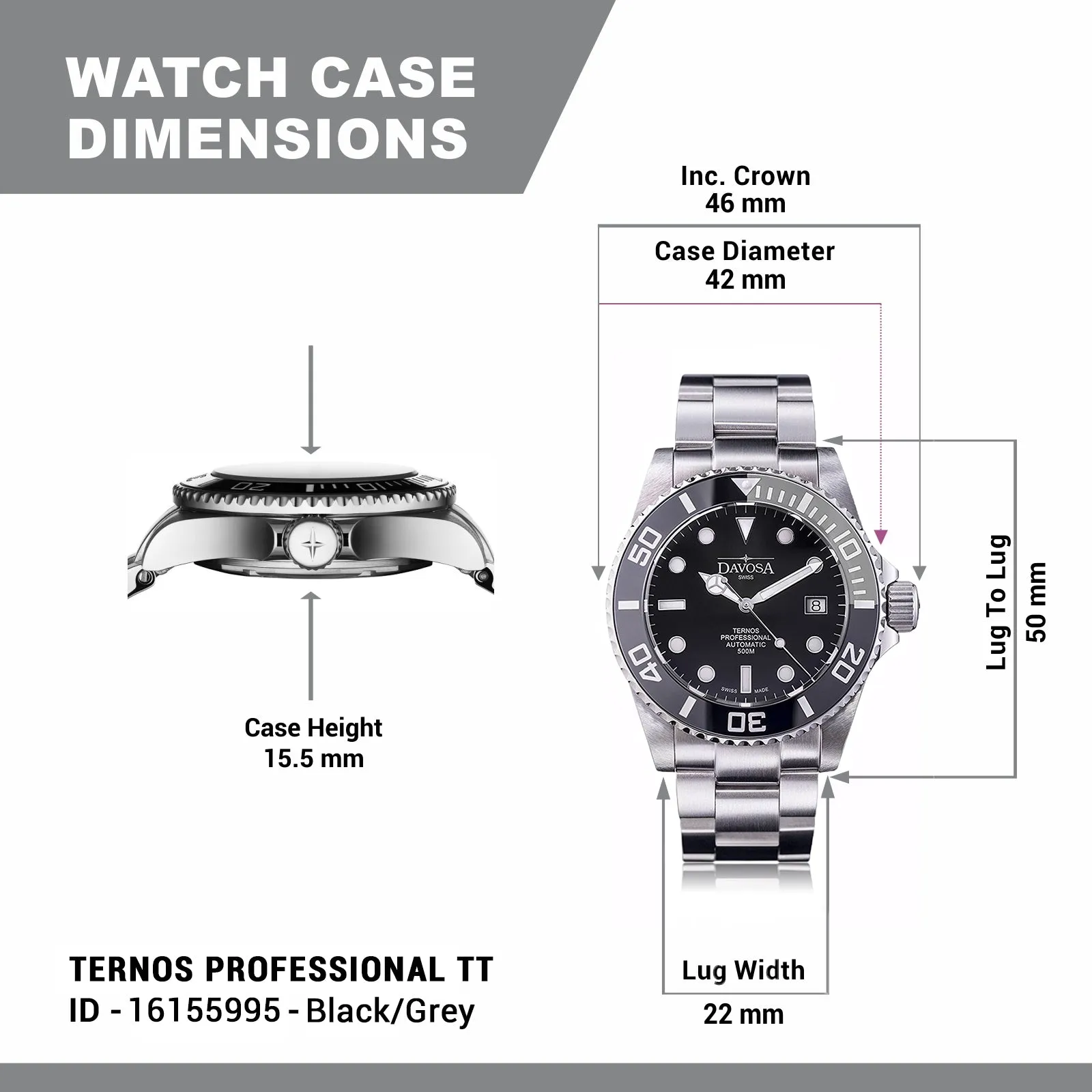 Ternos Professional Automatic 500m Black Gray Diving Watch 16155995