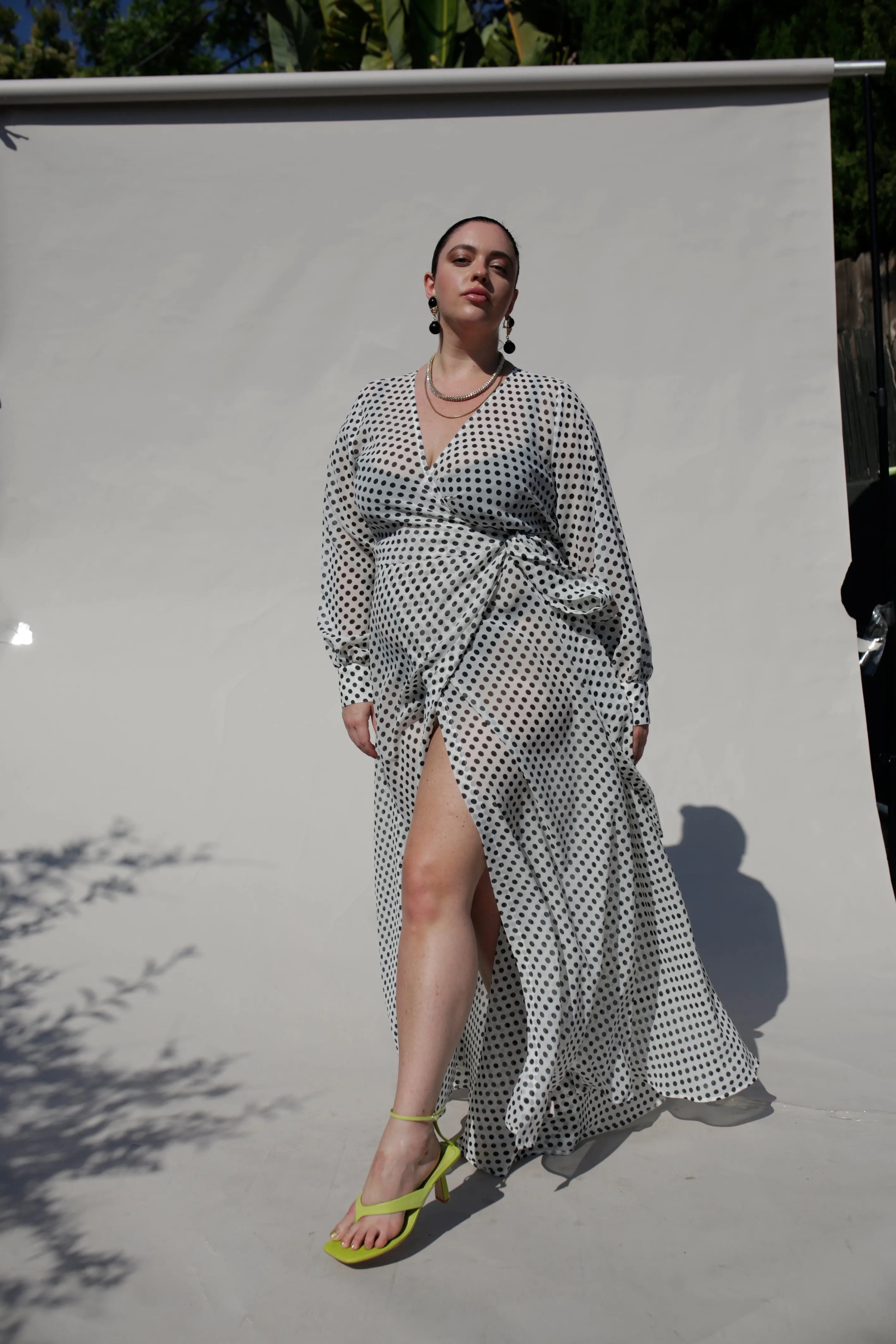 The Maxi Wrap Dress- New Polka Dot White Black